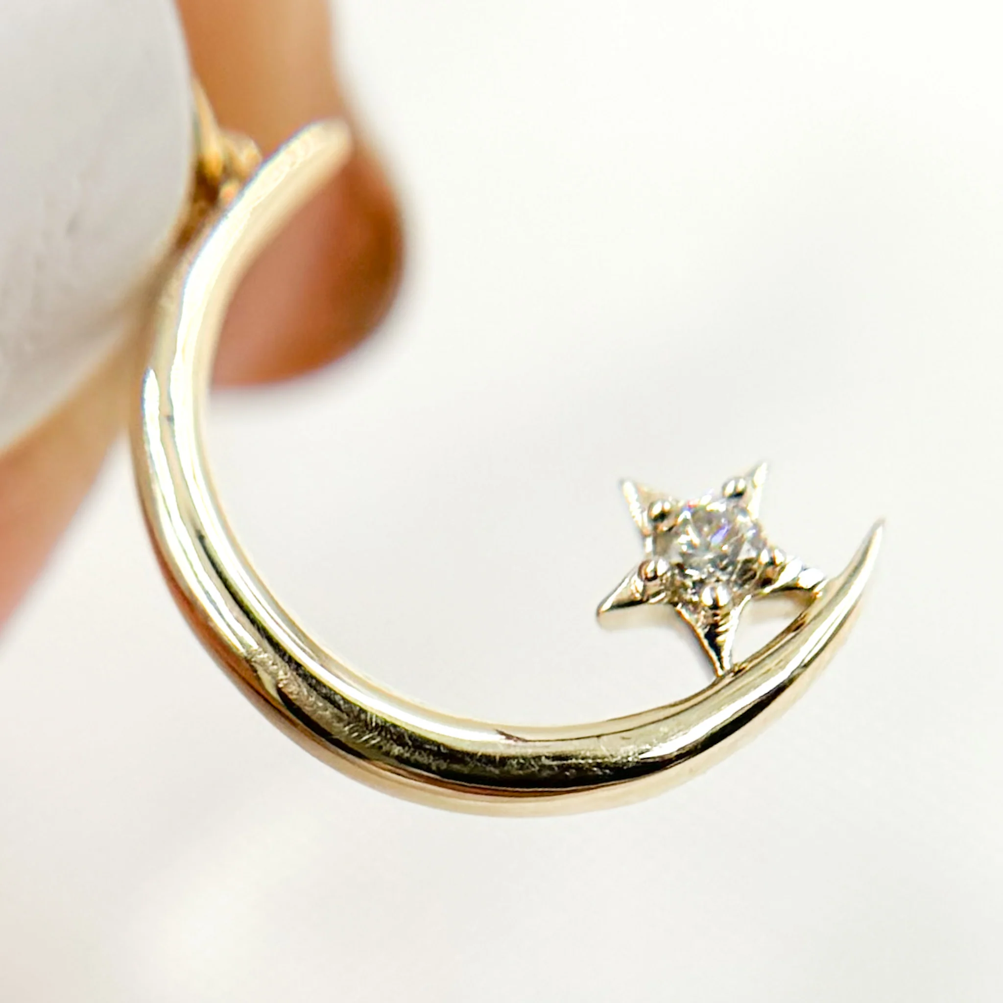 GDP417. 14K Solid Gold Moon & Star Charm with Gemstone - Image 3