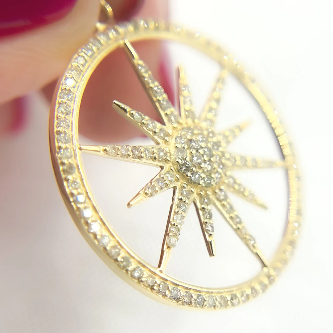 GDP430. 14K Solid Gold Diamond Circle & Star Charm - Image 6