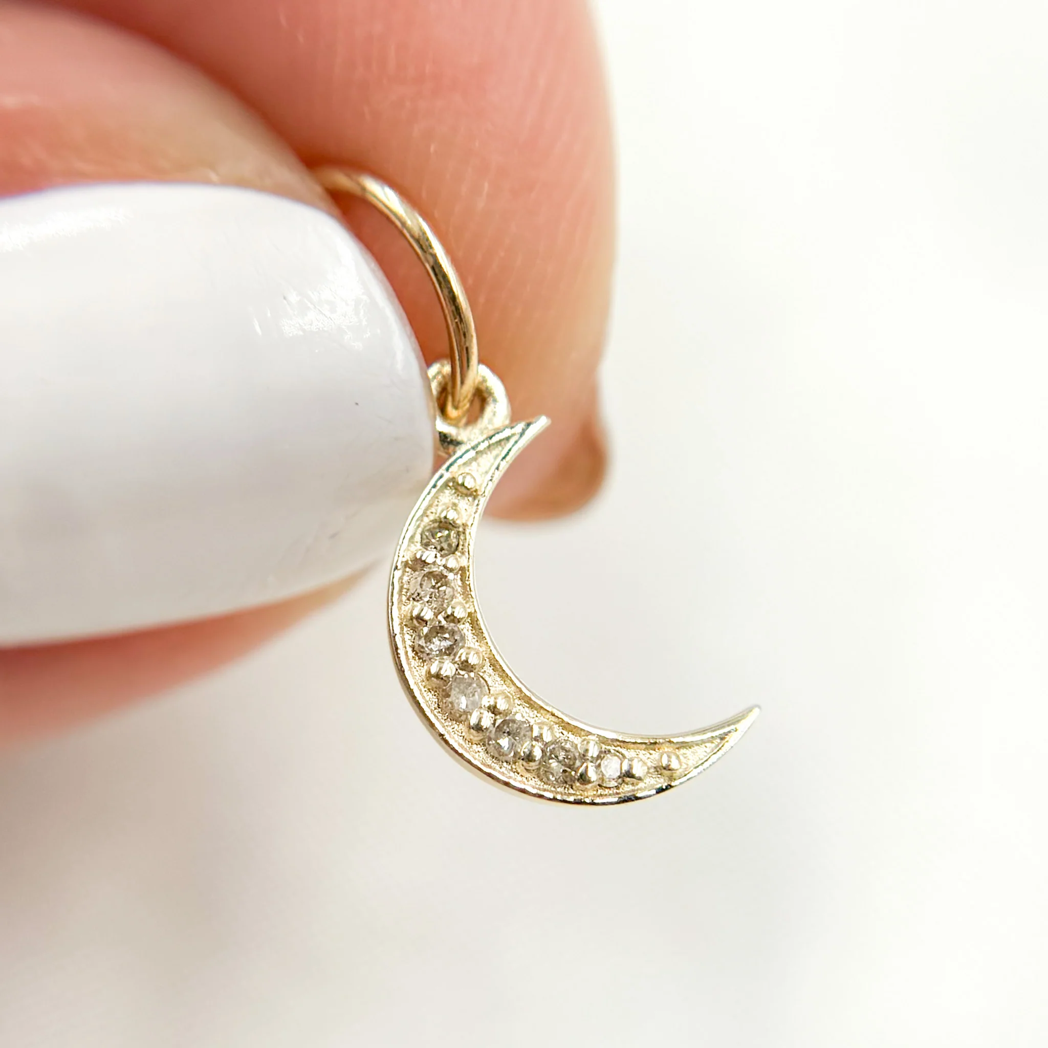 GDP432. 14K Solid Gold Diamond Moon Charm