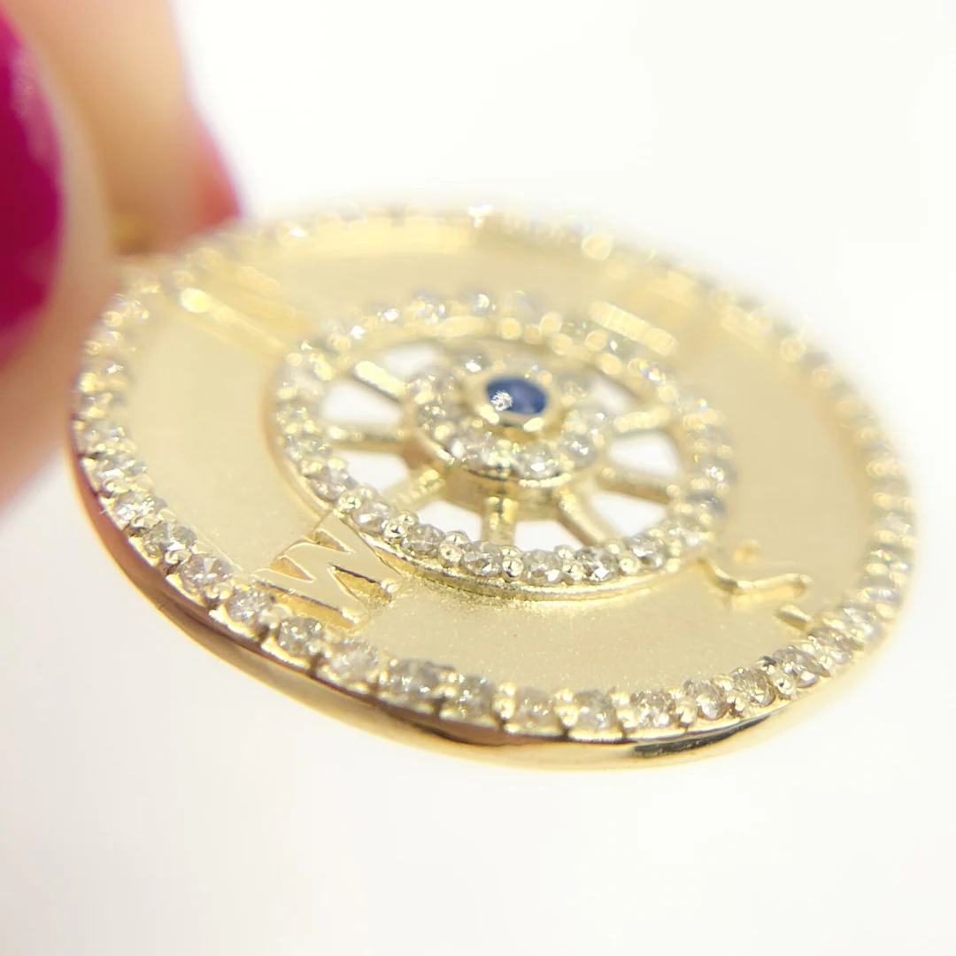14K Solid Gold Diamond Compass Circle Charm. GDP433 - Image 10