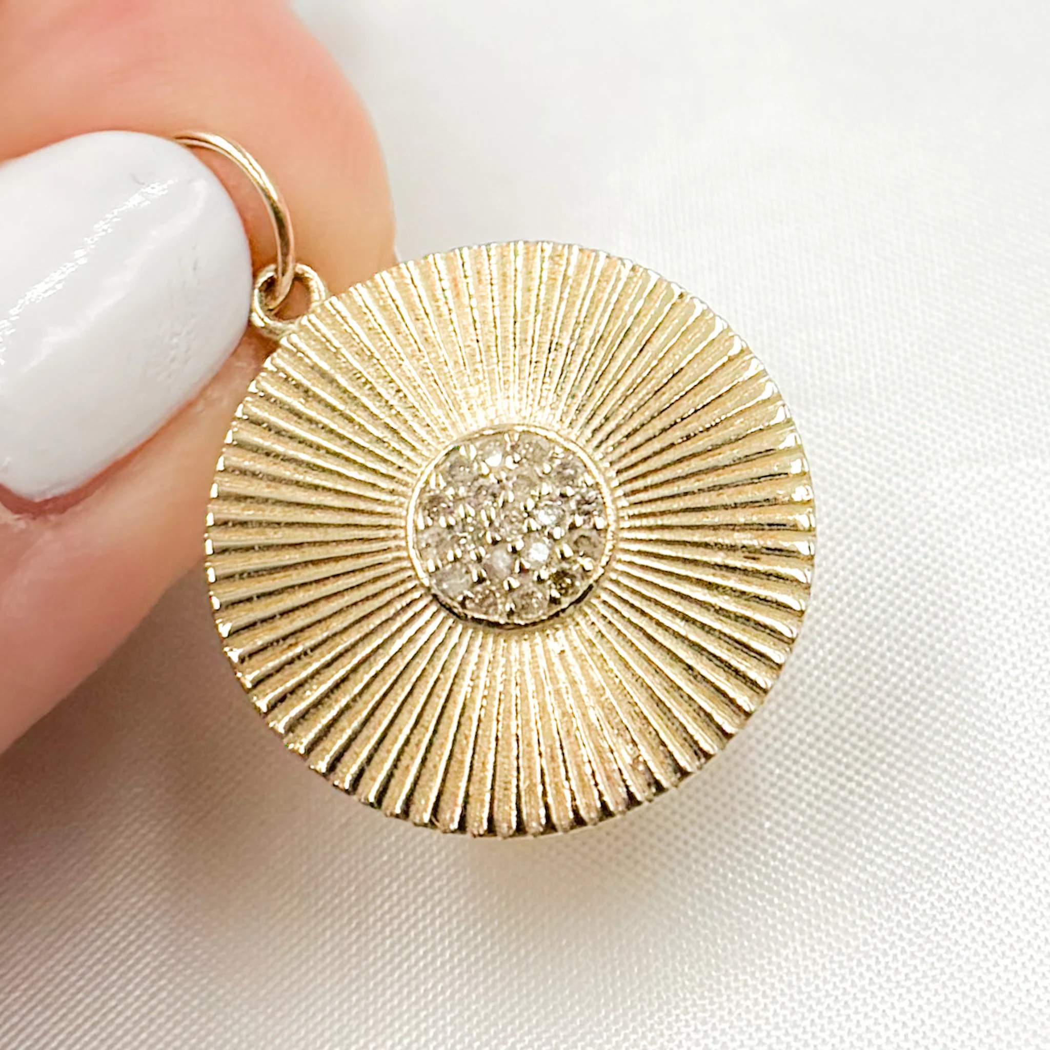GDP44. 14K Solid Gold Diamond Circle Charm