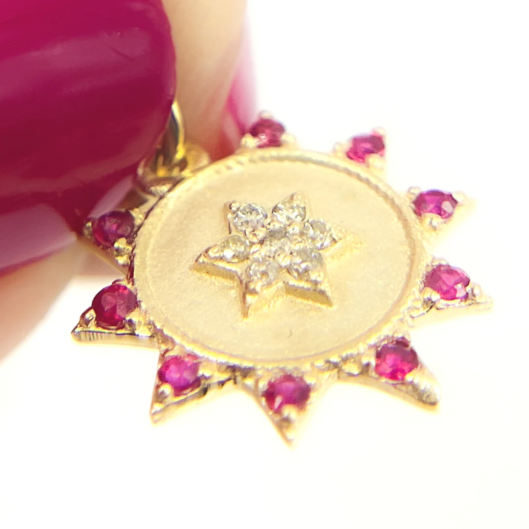 GDP442. 14K Solid Gold Diamond Circle Charm with Star - Image 10