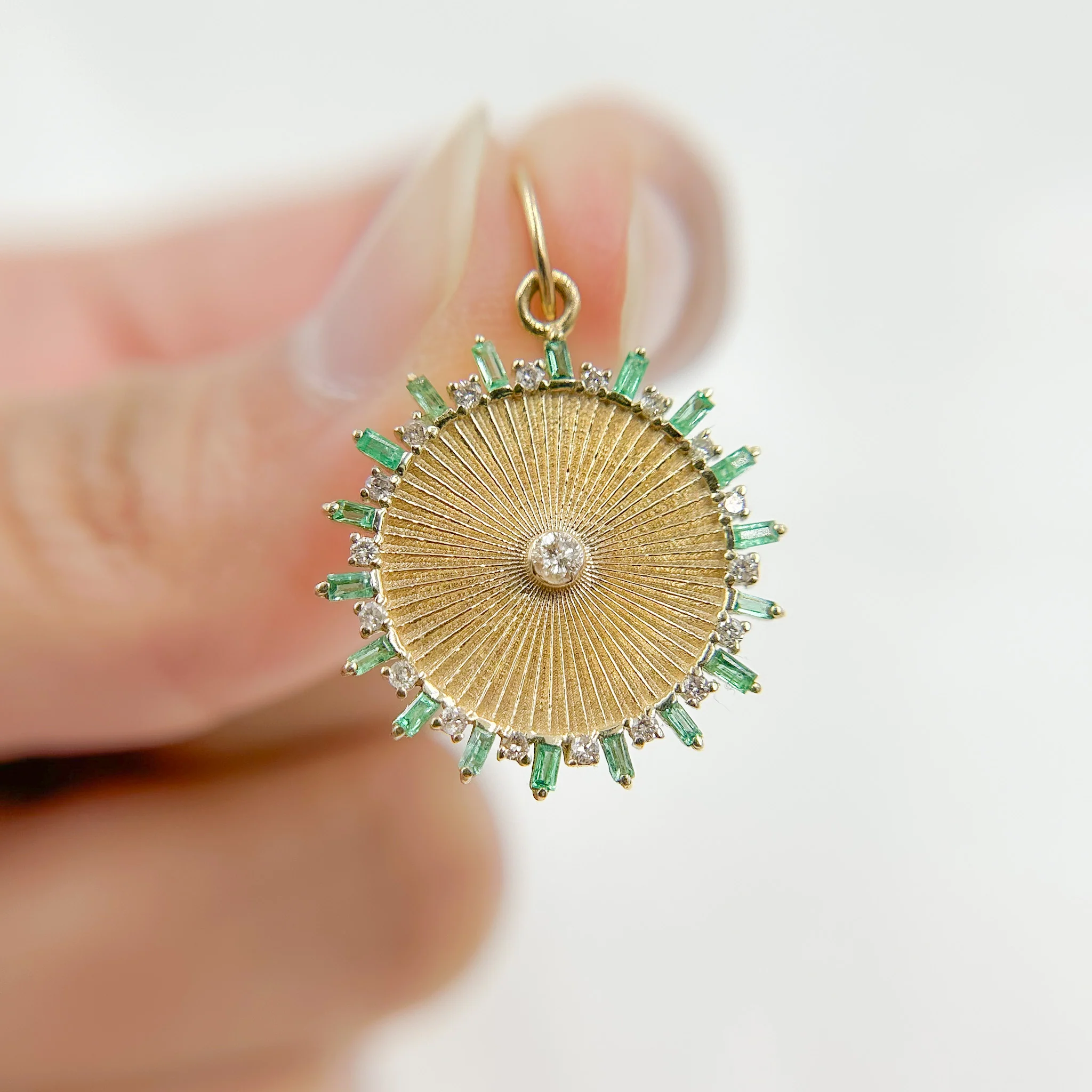 14K Solid Gold Diamond Circle Charm with Gemstone. GDP449 - Image 3