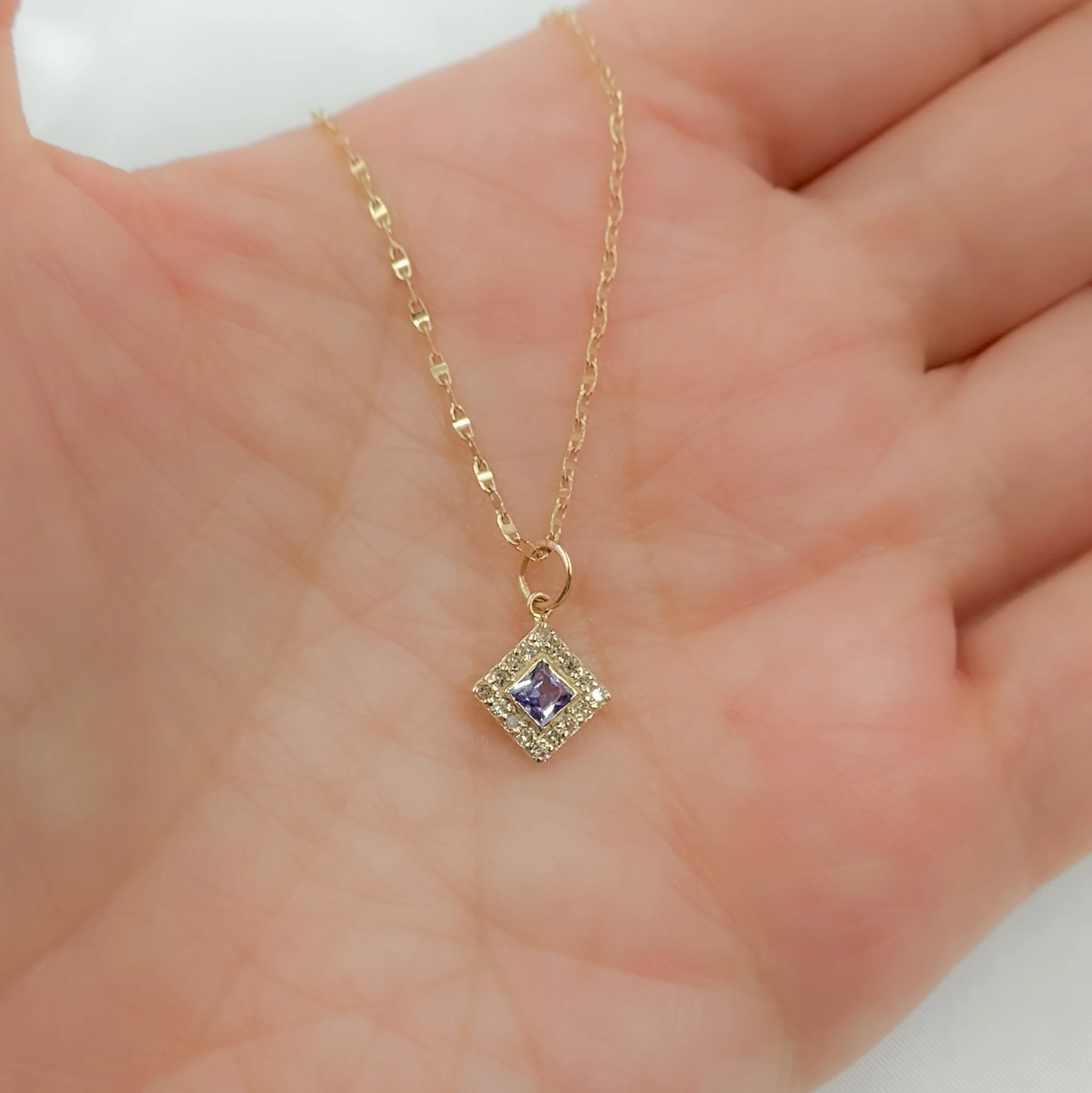 GDP451. 14K Solid Gold Diamond Rhomb Charm with Gemstones - Image 3
