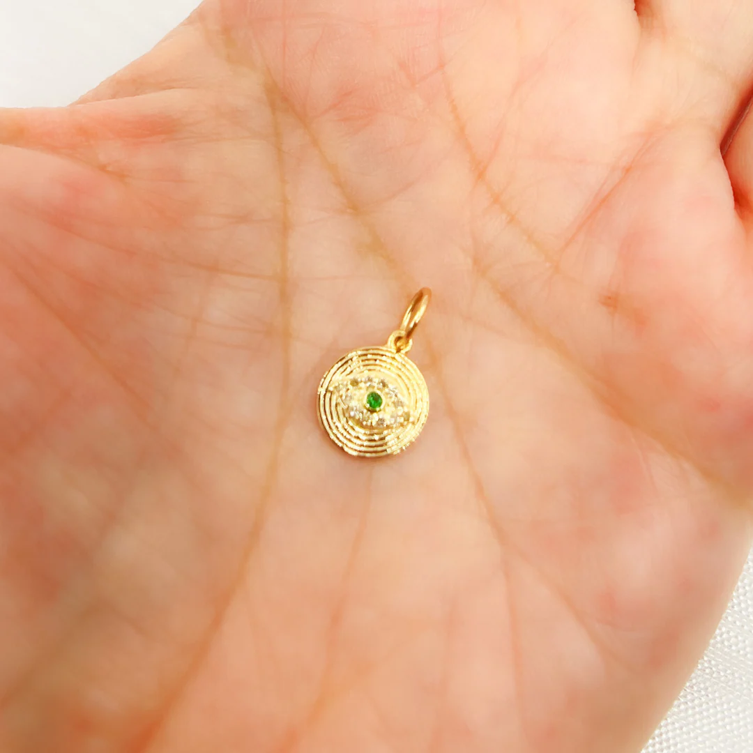 GDP460. 14K Solid Gold Diamond Evil Eye Circle Charm - Image 3
