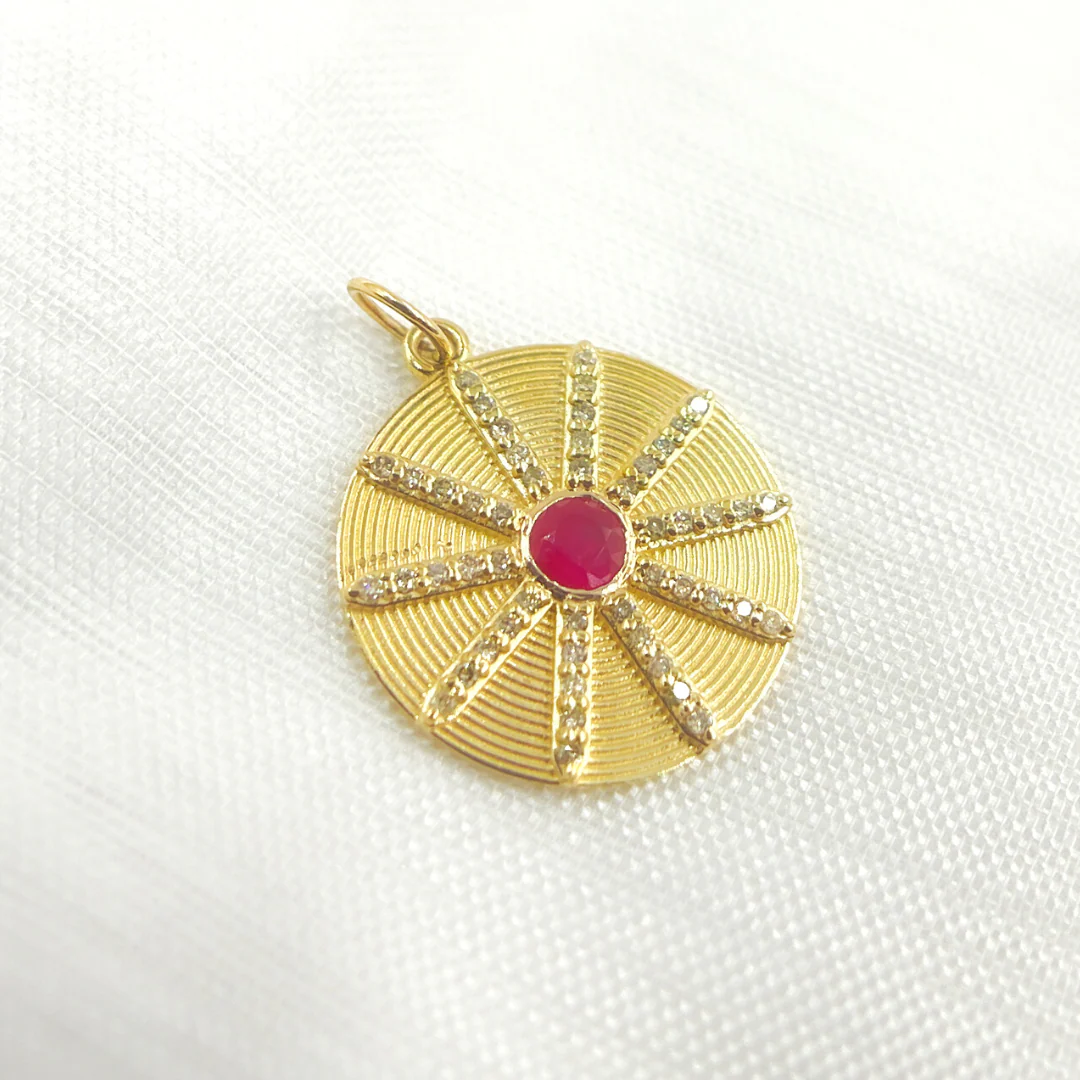 14K Solid Gold Diamond Circle Charm Available in (Ruby & Blue Sapphire). GDP464 - Image 3