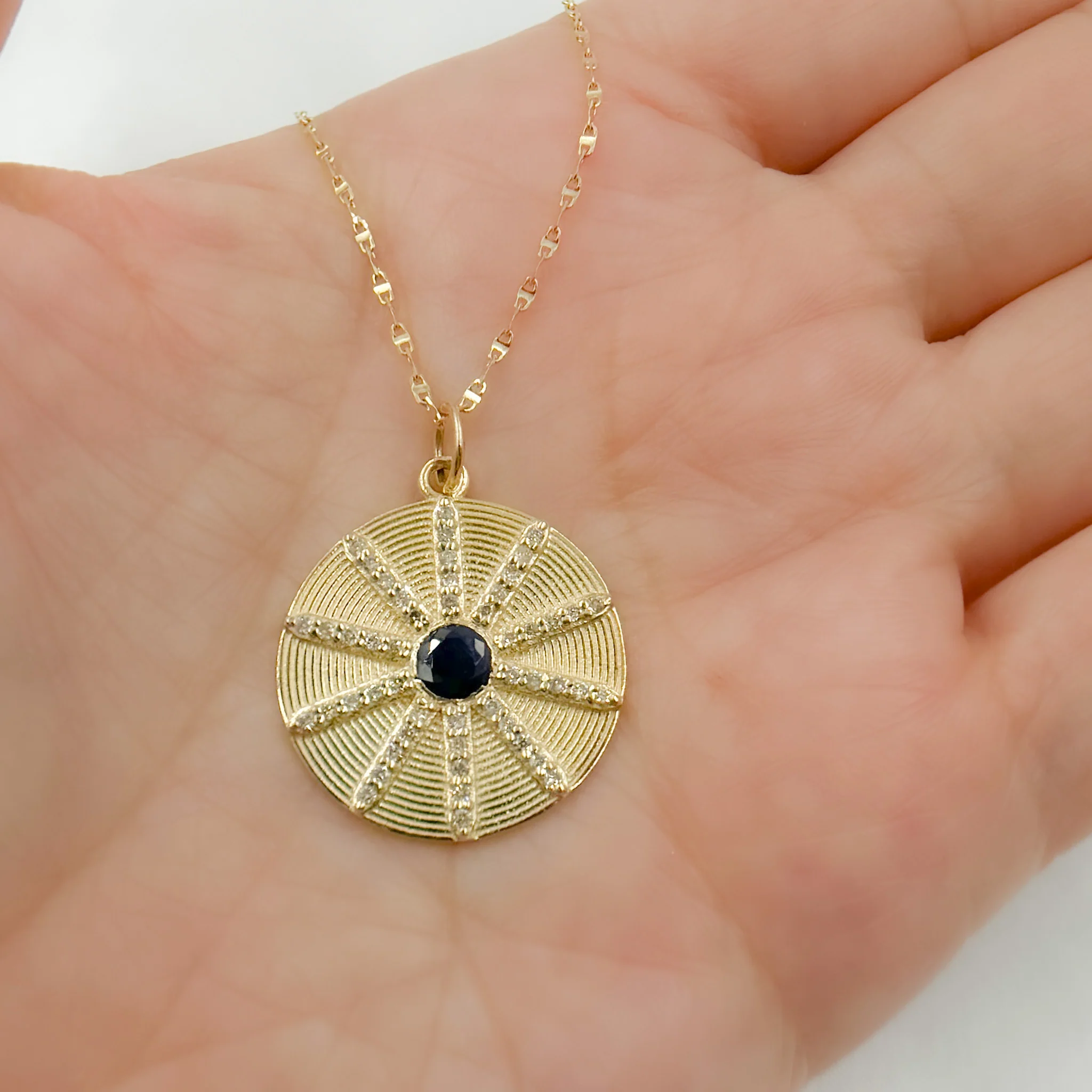 14K Solid Gold Diamond Circle Charm Available in (Ruby & Blue Sapphire). GDP464 - Image 7