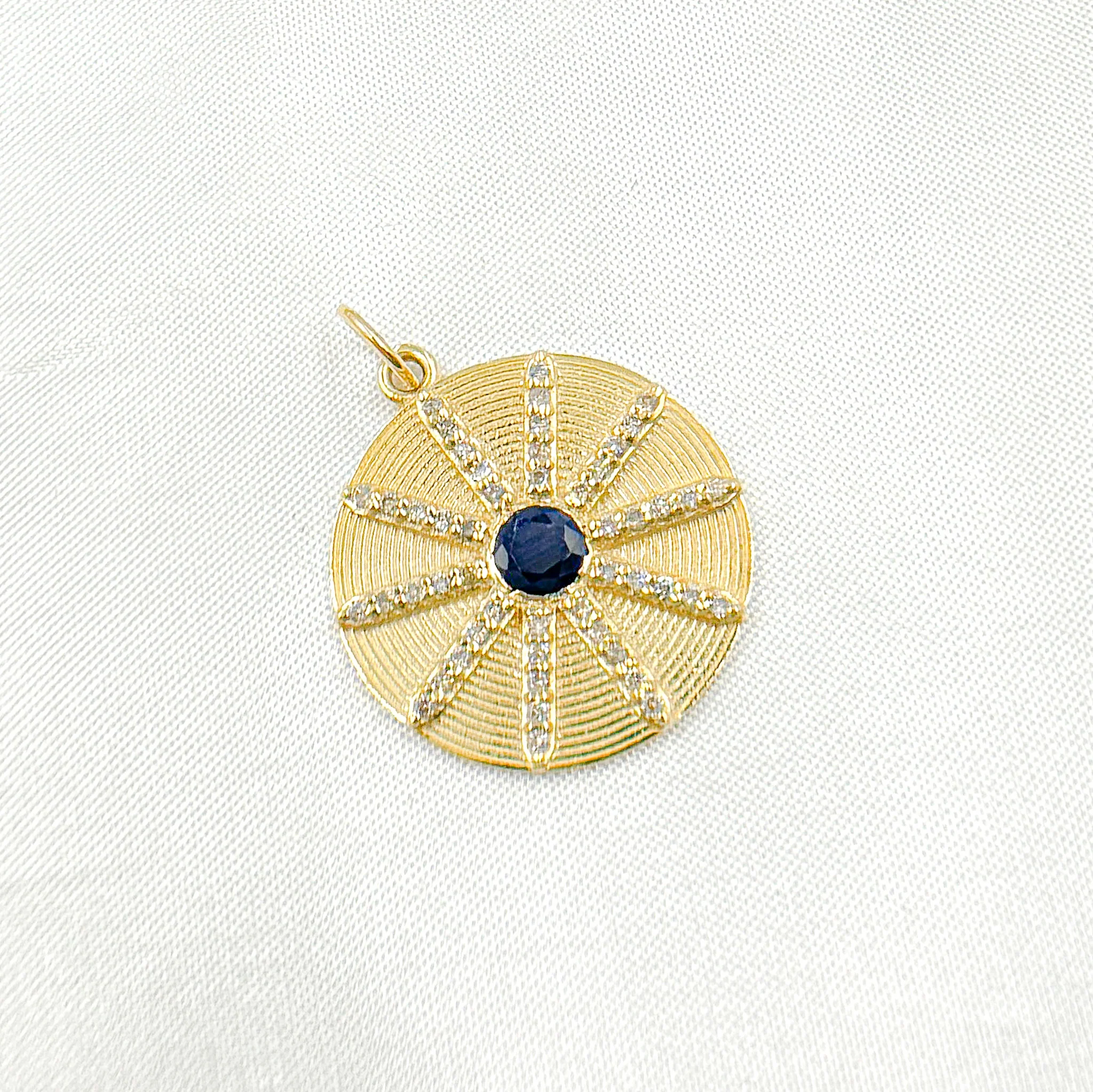 14K Solid Gold Diamond Circle Charm Available in (Ruby & Blue Sapphire). GDP464 - Image 8