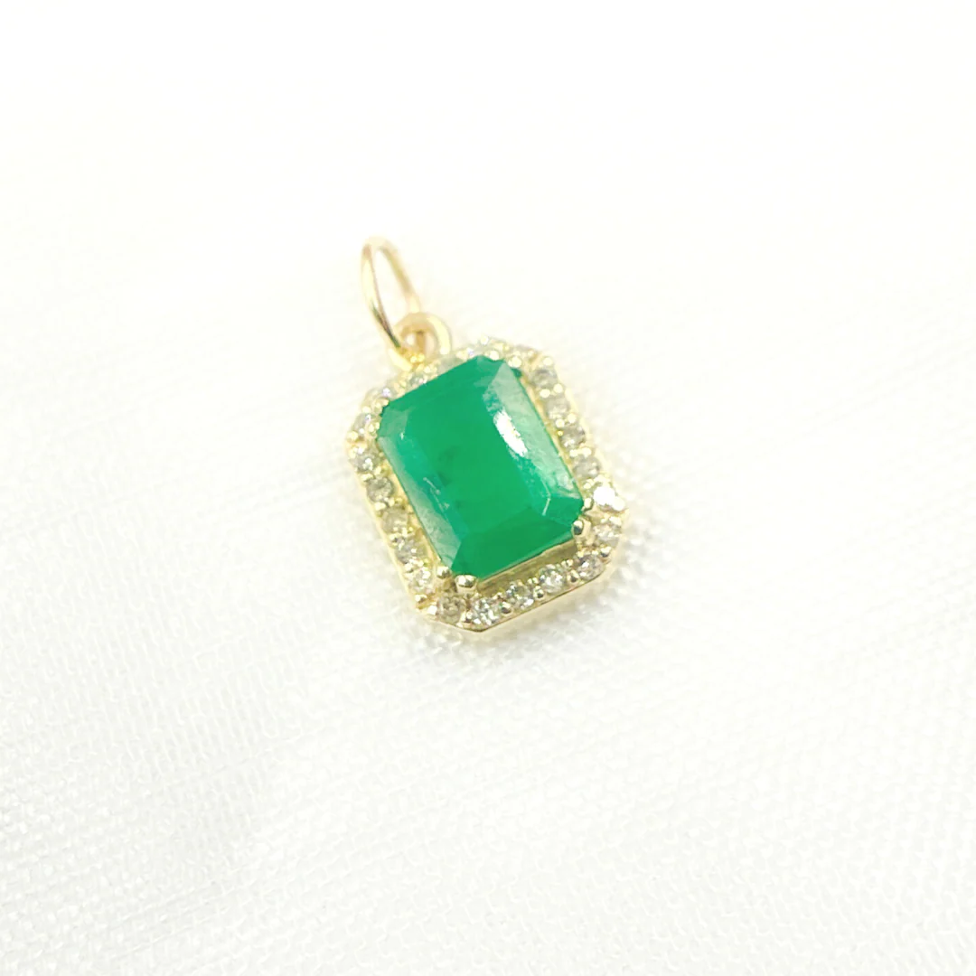 GDP474. 14K Solid Gold Diamond and Emerald Rectangle Charm - Image 3