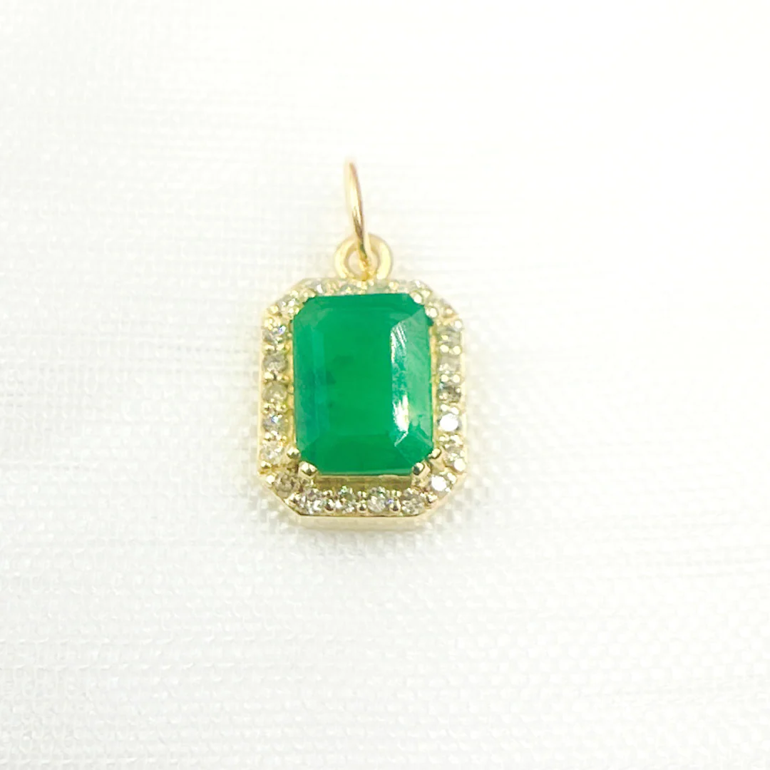 GDP474. 14K Solid Gold Diamond and Emerald Rectangle Charm - Image 4