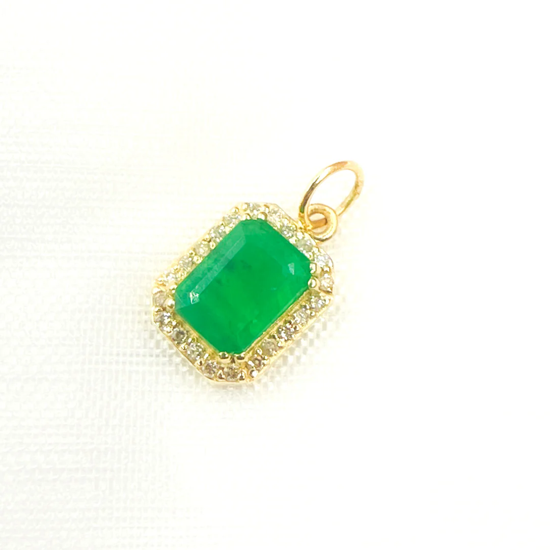 GDP474. 14K Solid Gold Diamond and Emerald Rectangle Charm - Image 5