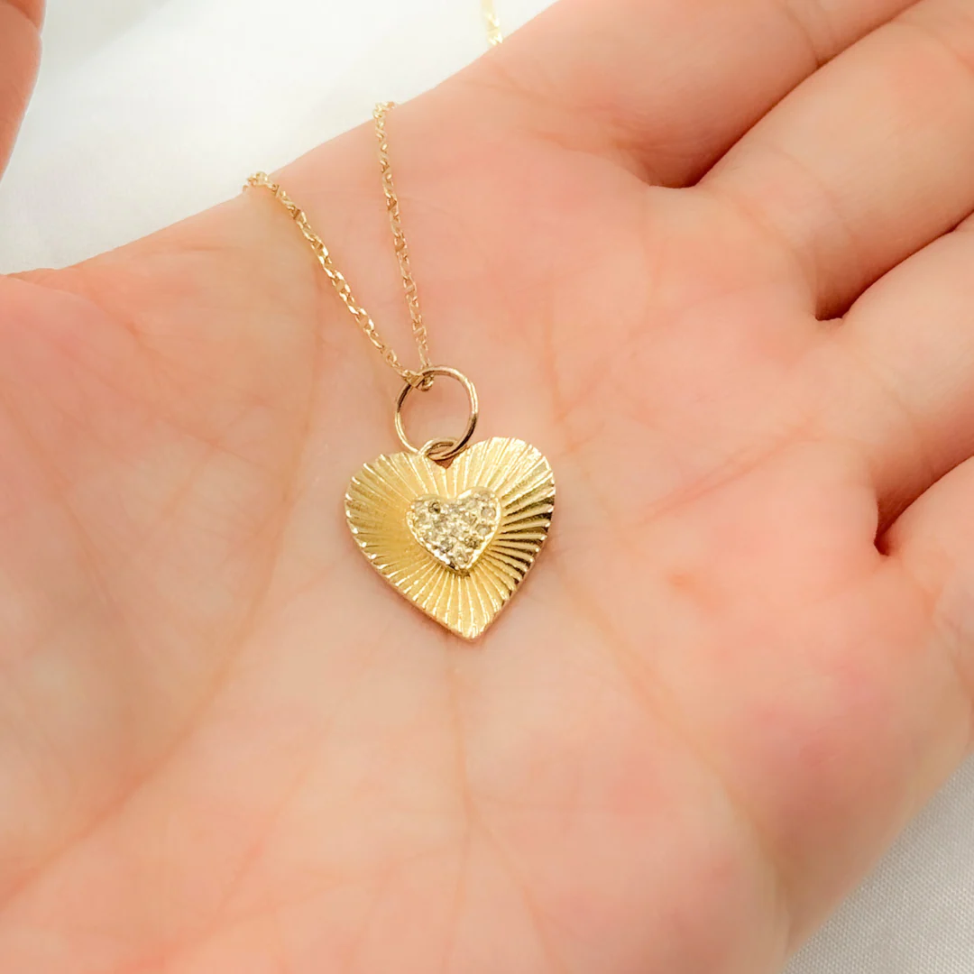 14K Solid Gold Diamond Heart Charm. GDP487 - Image 2