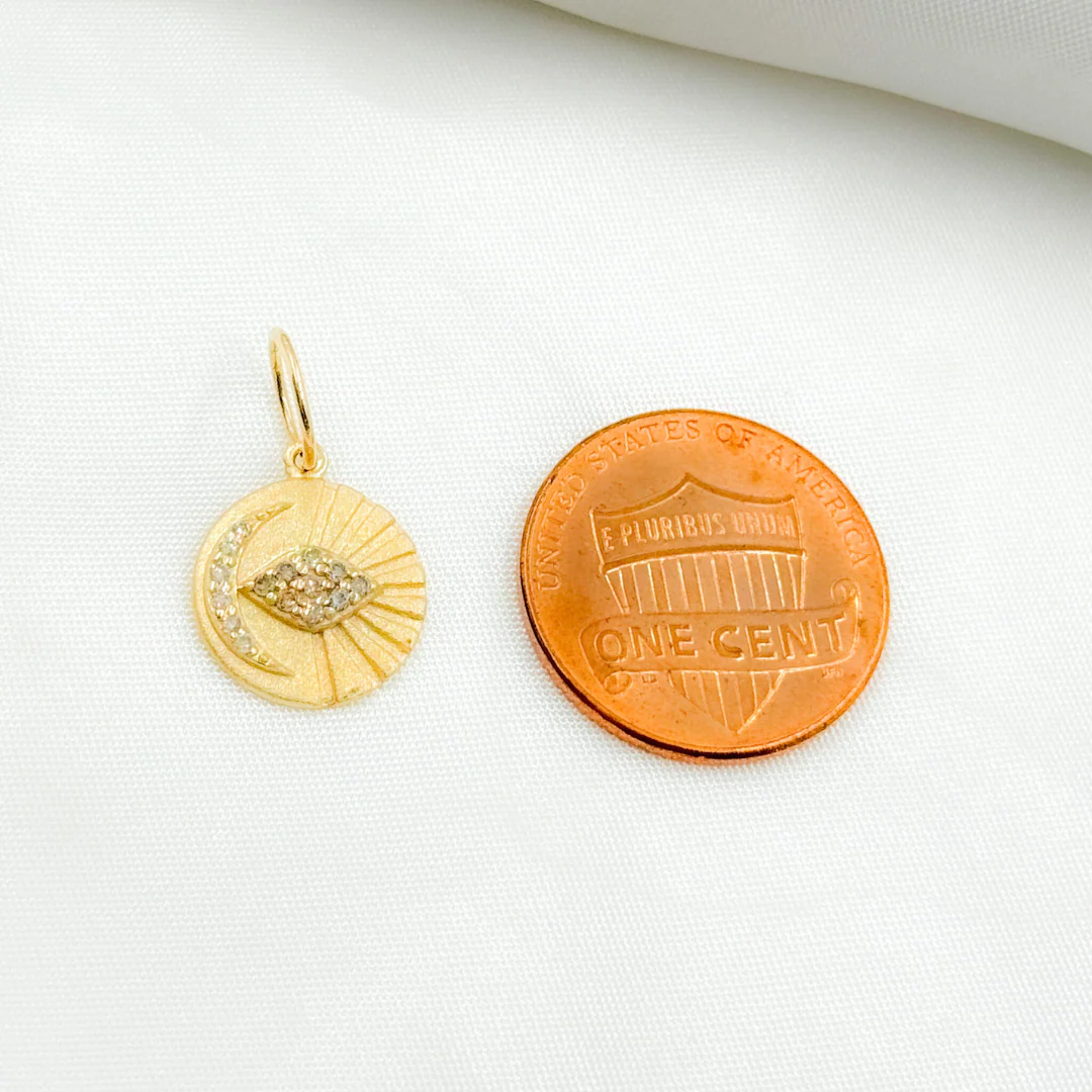 14K Gold Diamond Charm with Moon and Sun. GDP521 - Image 3