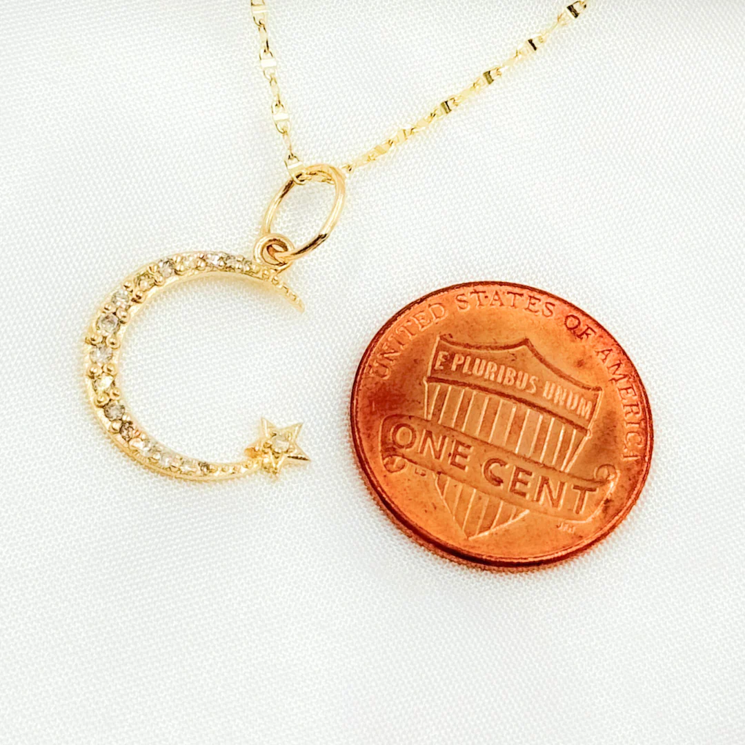 14K Solid Gold Moon and Star Charm with Diamonds. GDP535 - Image 2