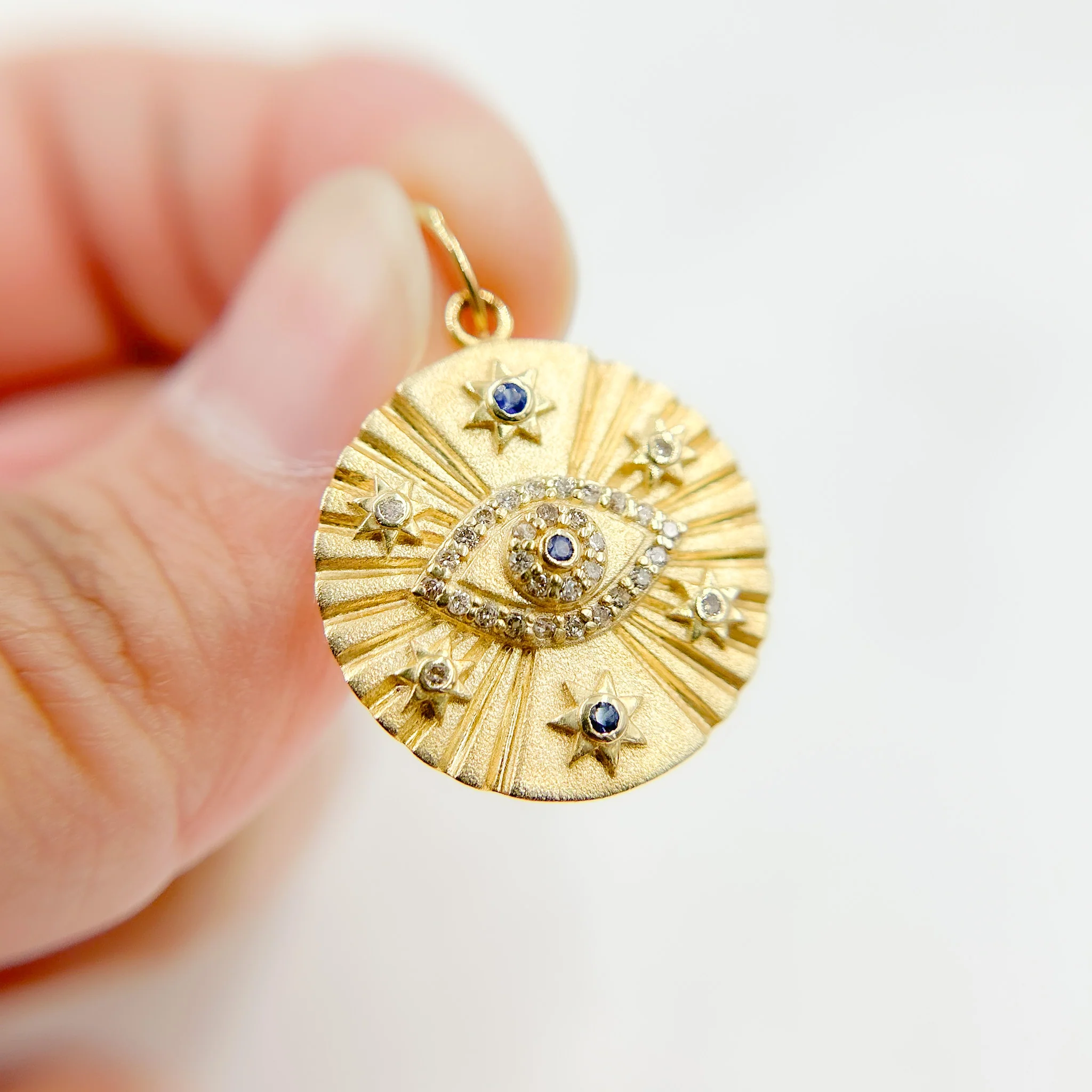 GDP549. 14K Gold Evil Eye Charm with Diamonds and Gemstones - Image 3