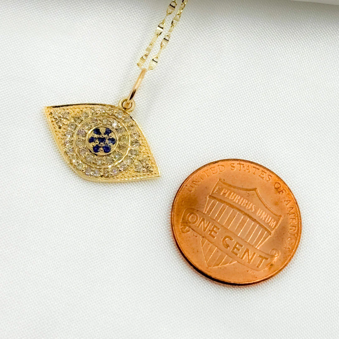 14K Gold Evil Eye Shape Charm with Diamonds and Gemstones. GDP55 - Image 3