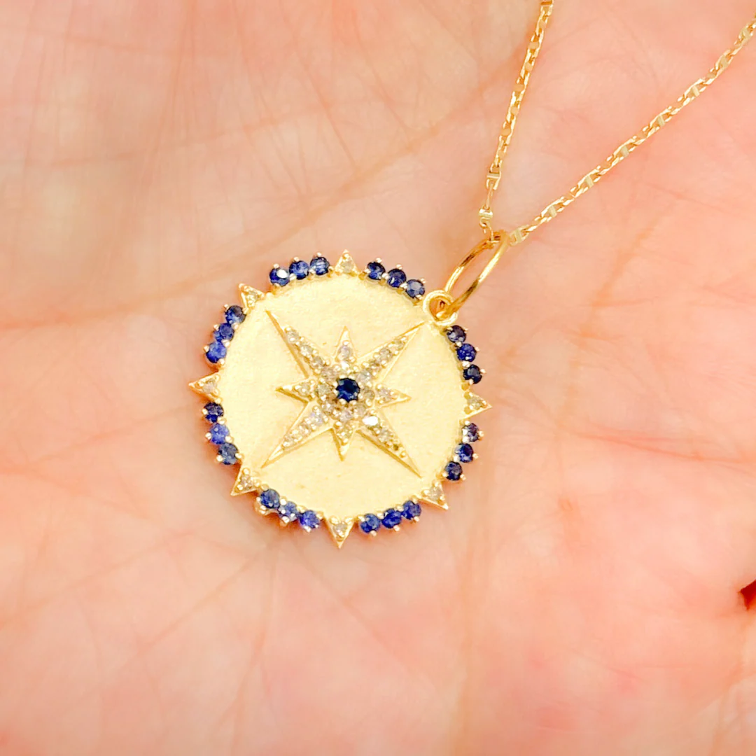GDP558. 14K Solid Gold Diamond Circle Shape Charm with Star in the Center in Gemstones - Image 2