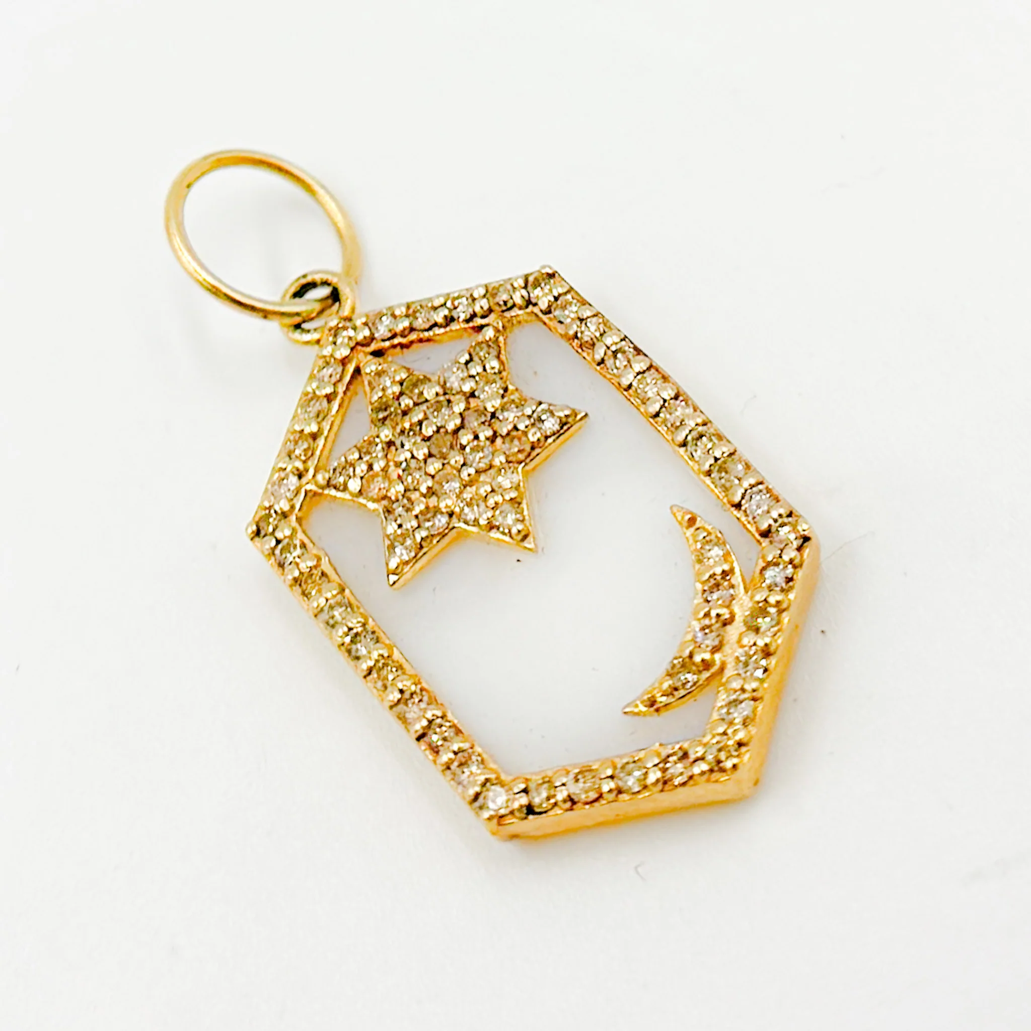 GDP583. 14K Solid Gold Star and Moon Rectangle Pendant - Image 3