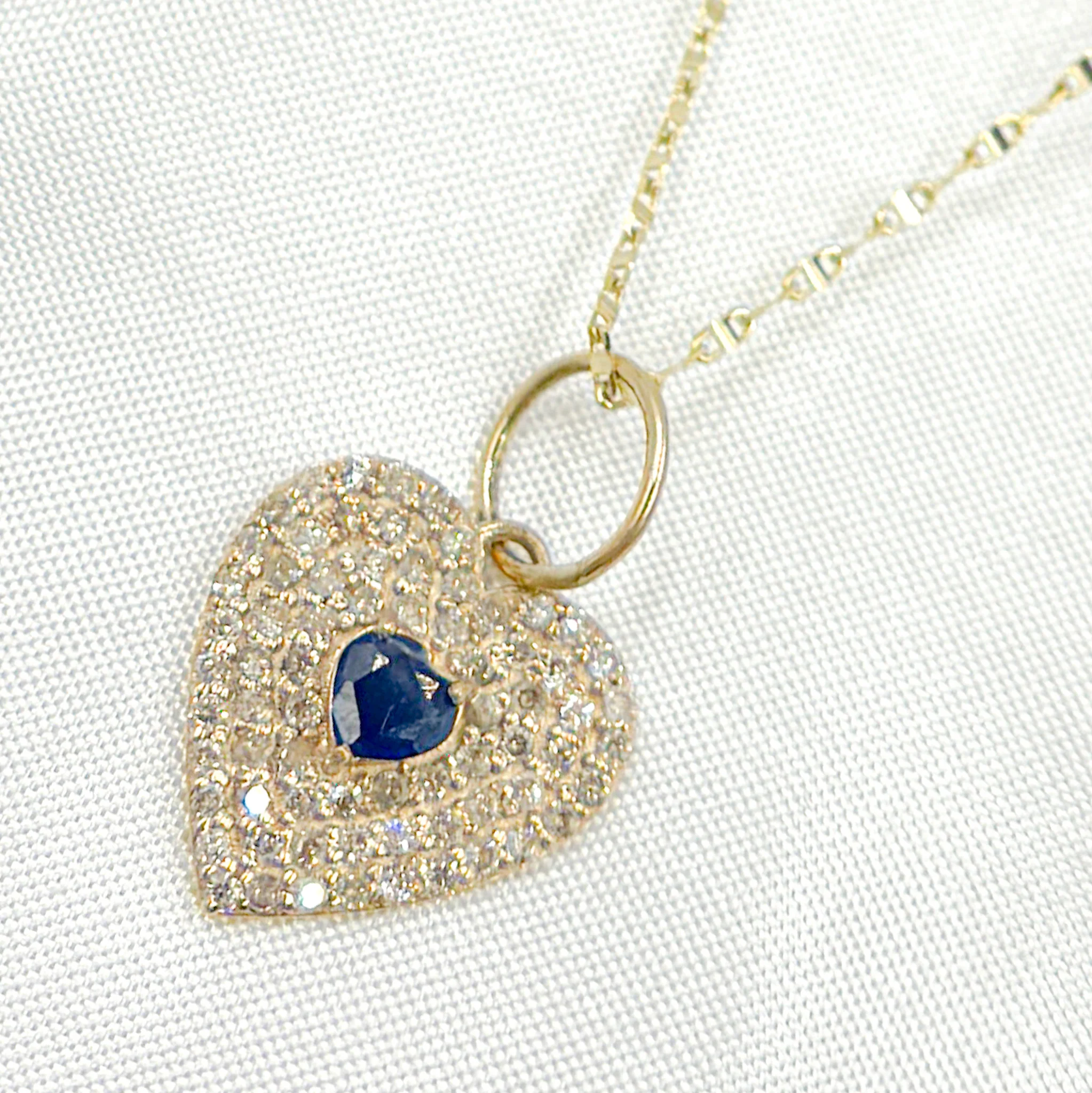 14k Solid Gold Diamond and Blue Sapphire Heart Charm. GDP586 - Image 4