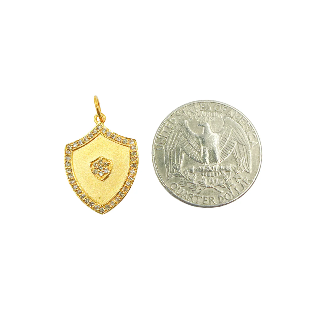 GDP61. 14K Solid Gold Shield Charm with Diamonds - Image 3