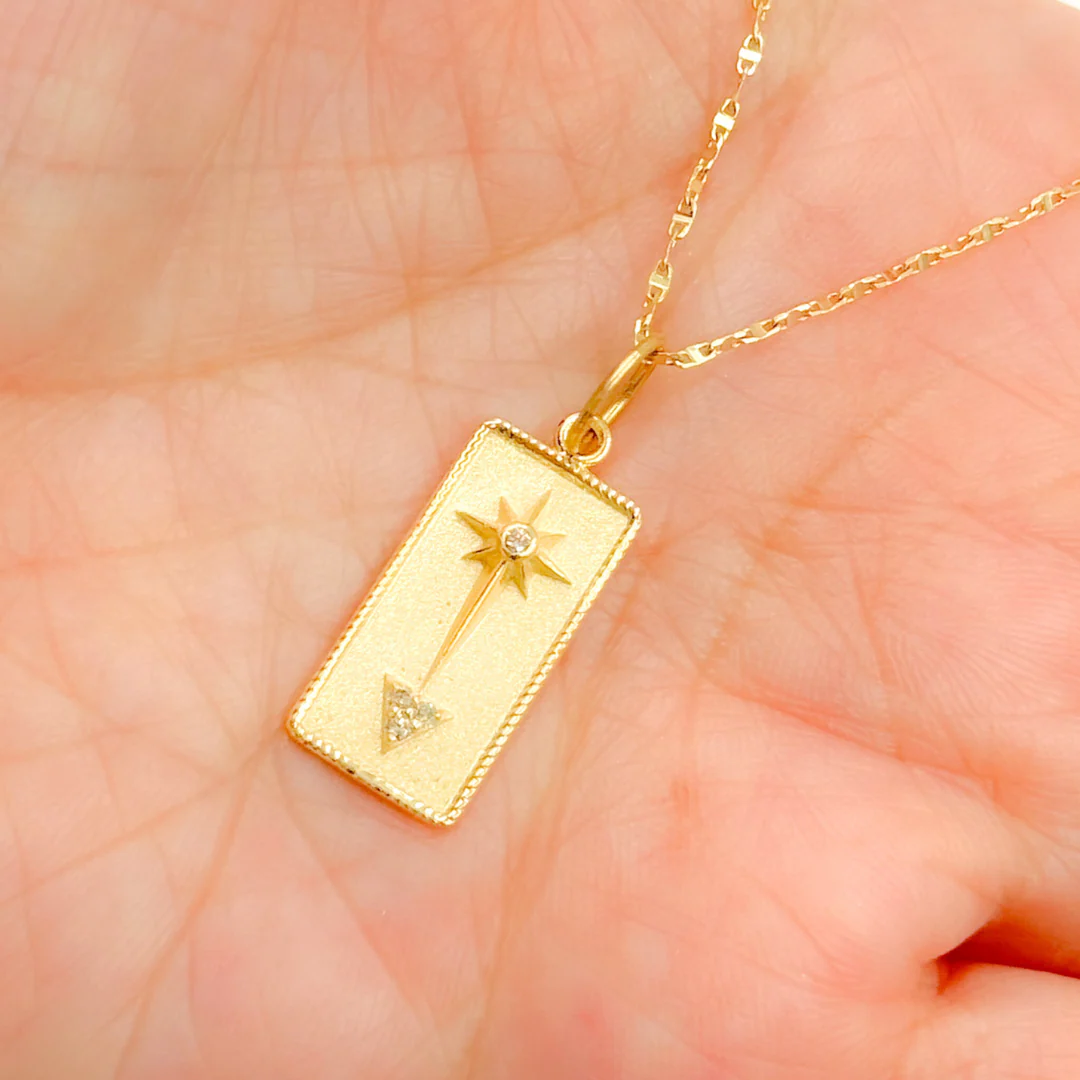 GDP623. 14K Solid Gold Diamond Rectangle Shape Charm with Star and Triangle in the Center - Image 2