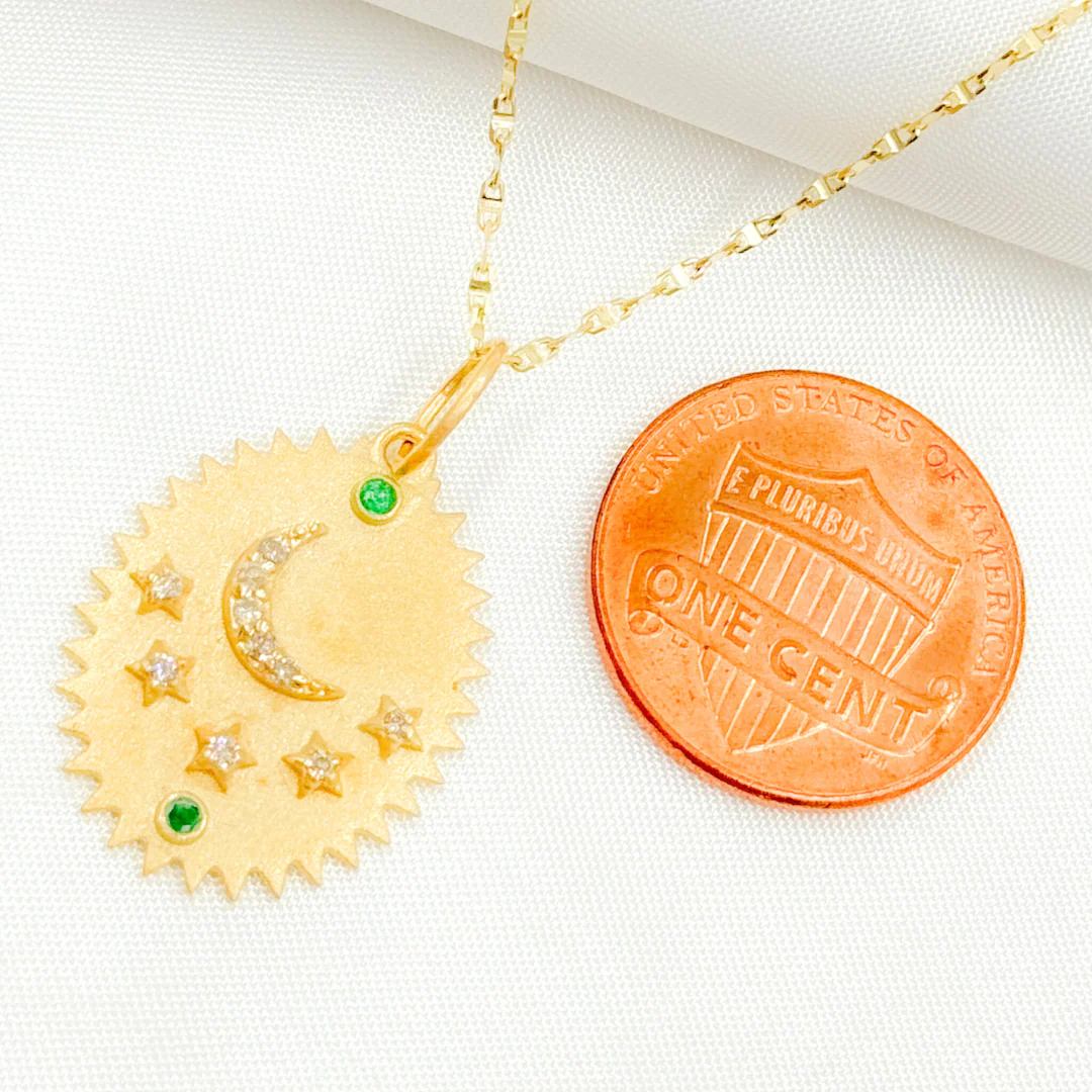 GDP624. 14K Solid Gold with Diamond Oval Shape Charm with Moon and Stars in the Center - Image 4