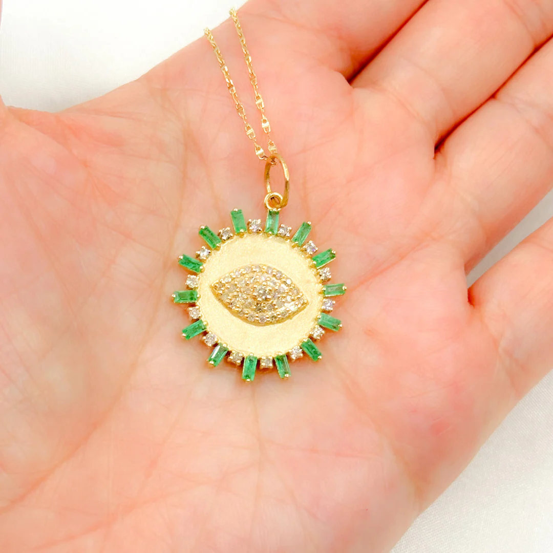 14K Solid Gold Diamond Evil Eye Charm with Gemstones. GDP635 - Image 3