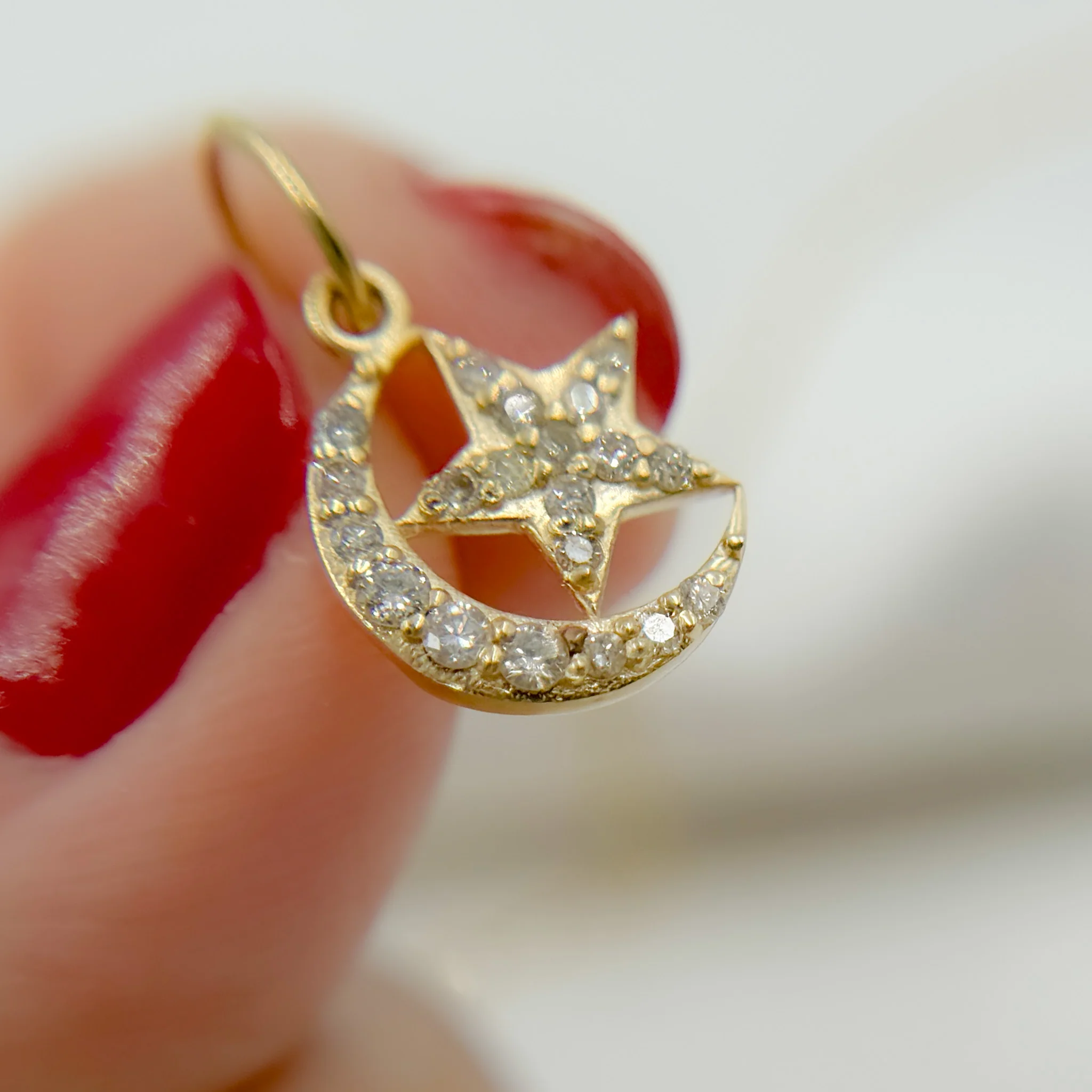 14k Solid Gold Moon and Star Diamond Charm. GDP638 - Image 3