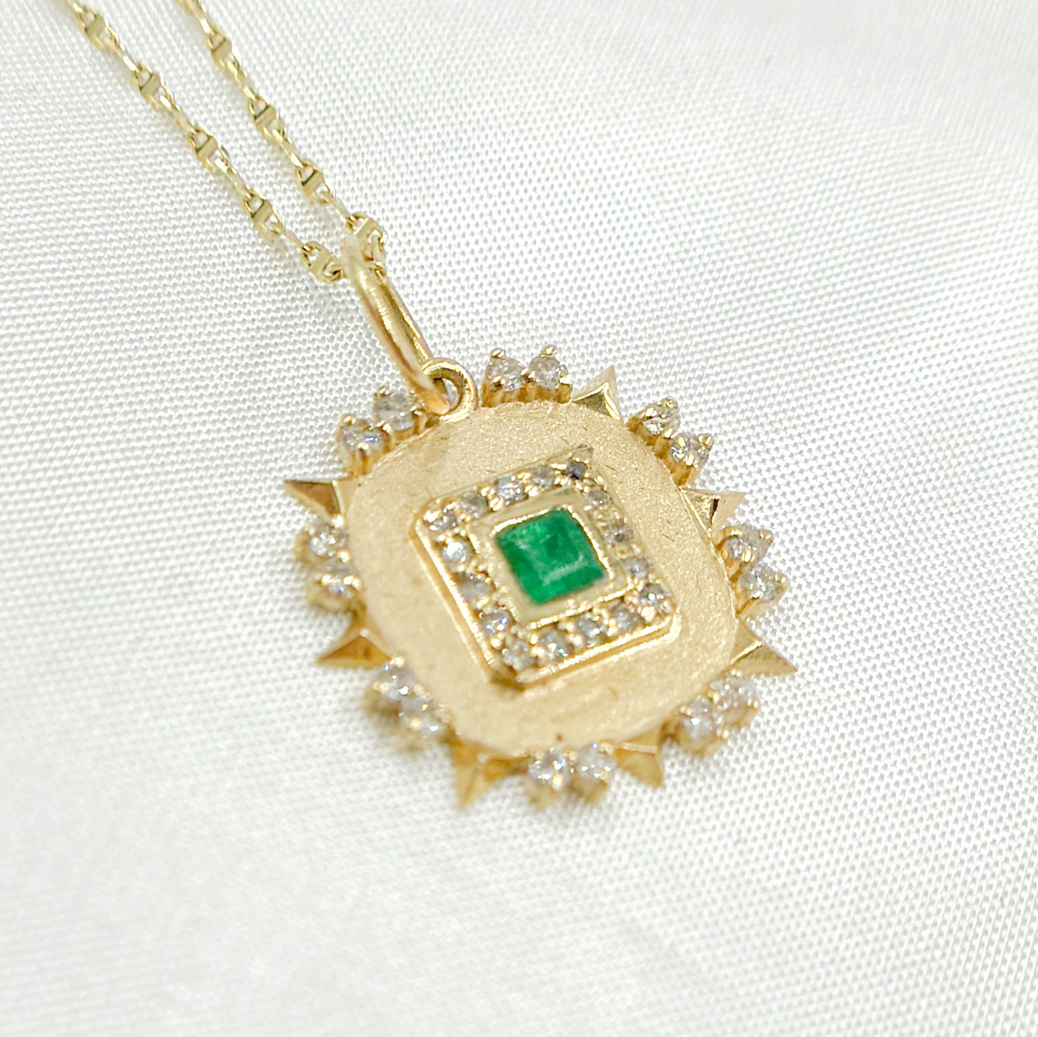 GDP656. 14k Solid Gold Diamond and Emerald Square Charm - Image 6
