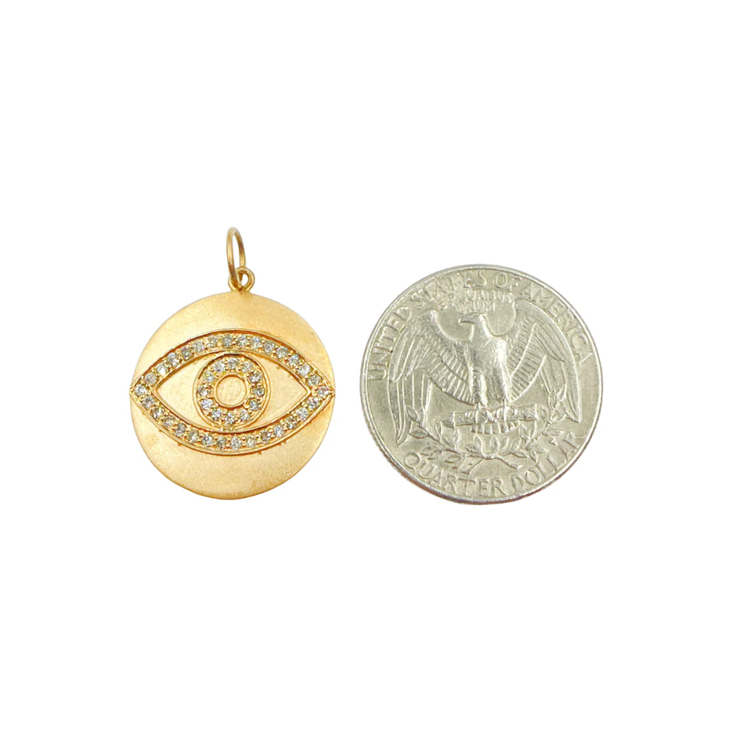 14K Solid Gold Diamonds Circle Shape Evil Eye Charm. GDP66 - Image 3
