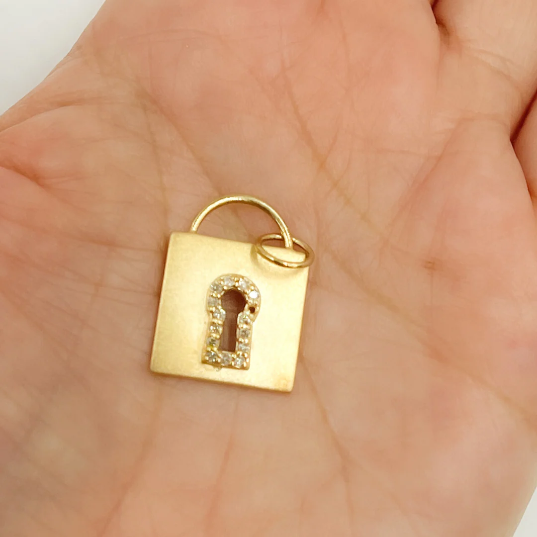 GDP68. 14K Solid Gold with Diamonds Lock Shape Charm - Image 4
