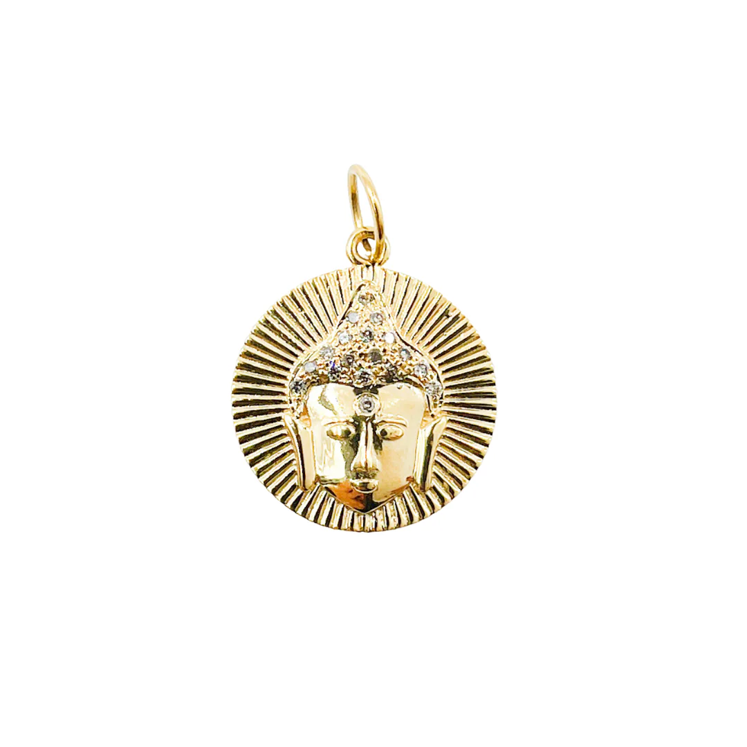 GDP73. 14K Solid Gold with Diamonds Circle Shape with Buddha Charm