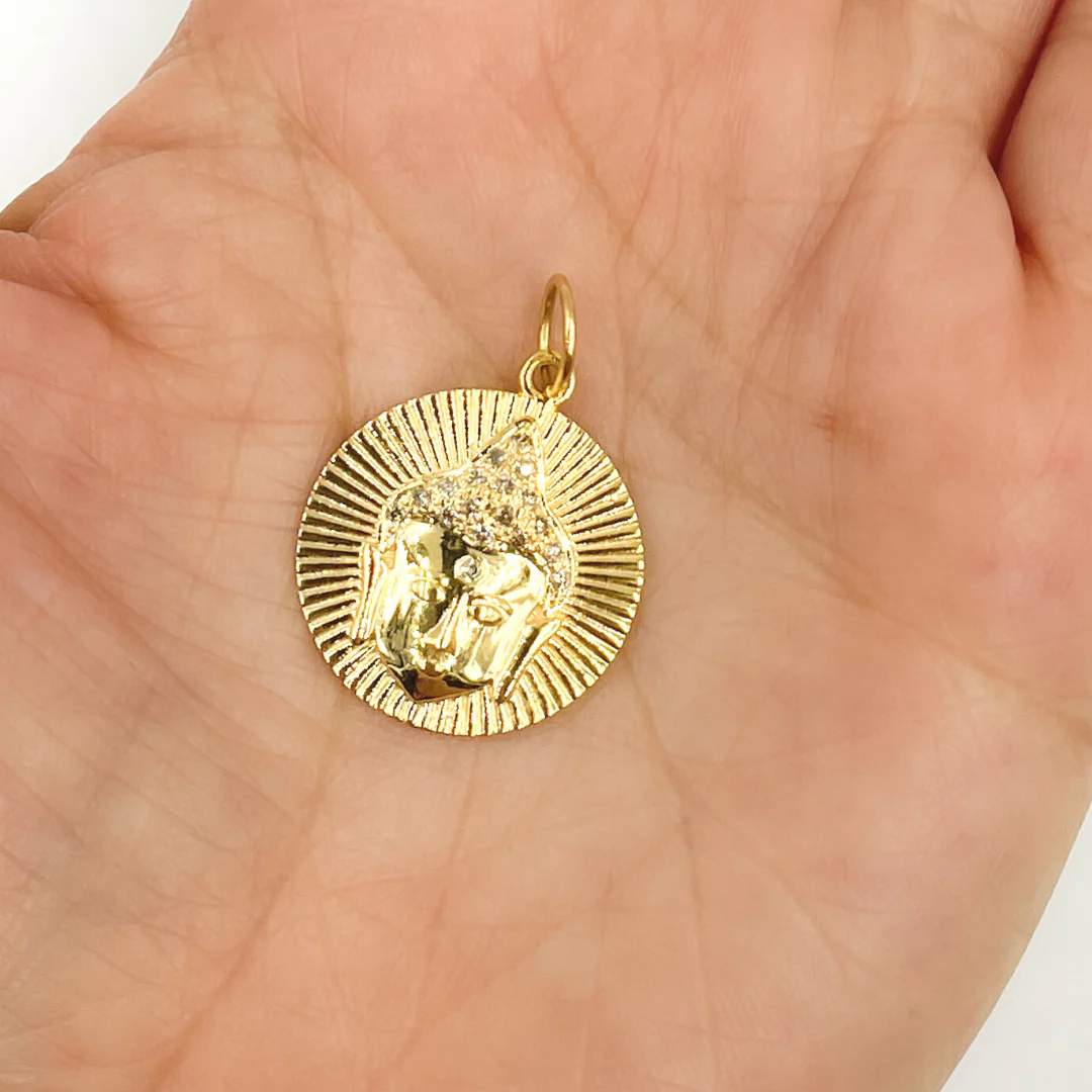 GDP73. 14K Solid Gold with Diamonds Circle Shape with Buddha Charm - Image 3