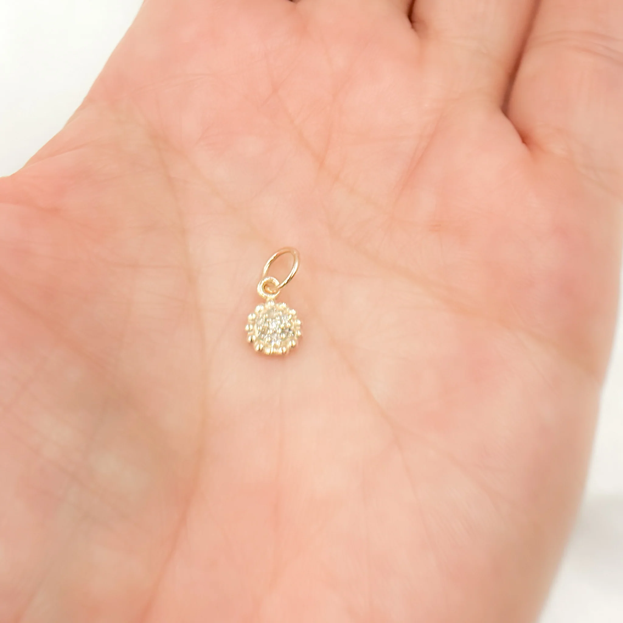 GDP75. 14K Solid Gold Diamond Round Charm - Image 2