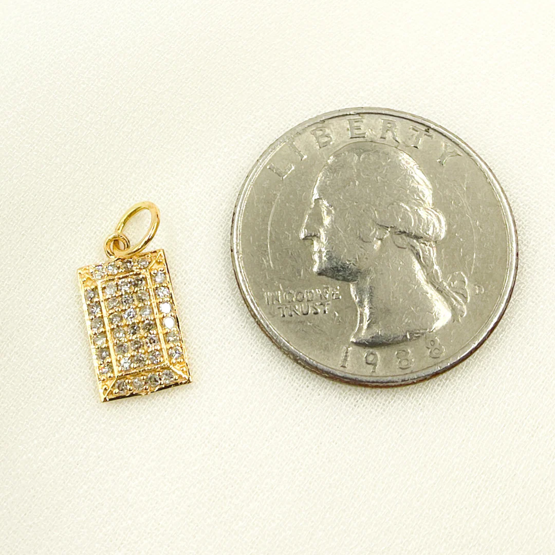 14K Solid Gold Diamond Rectangle Charm. GDP77 - Image 3