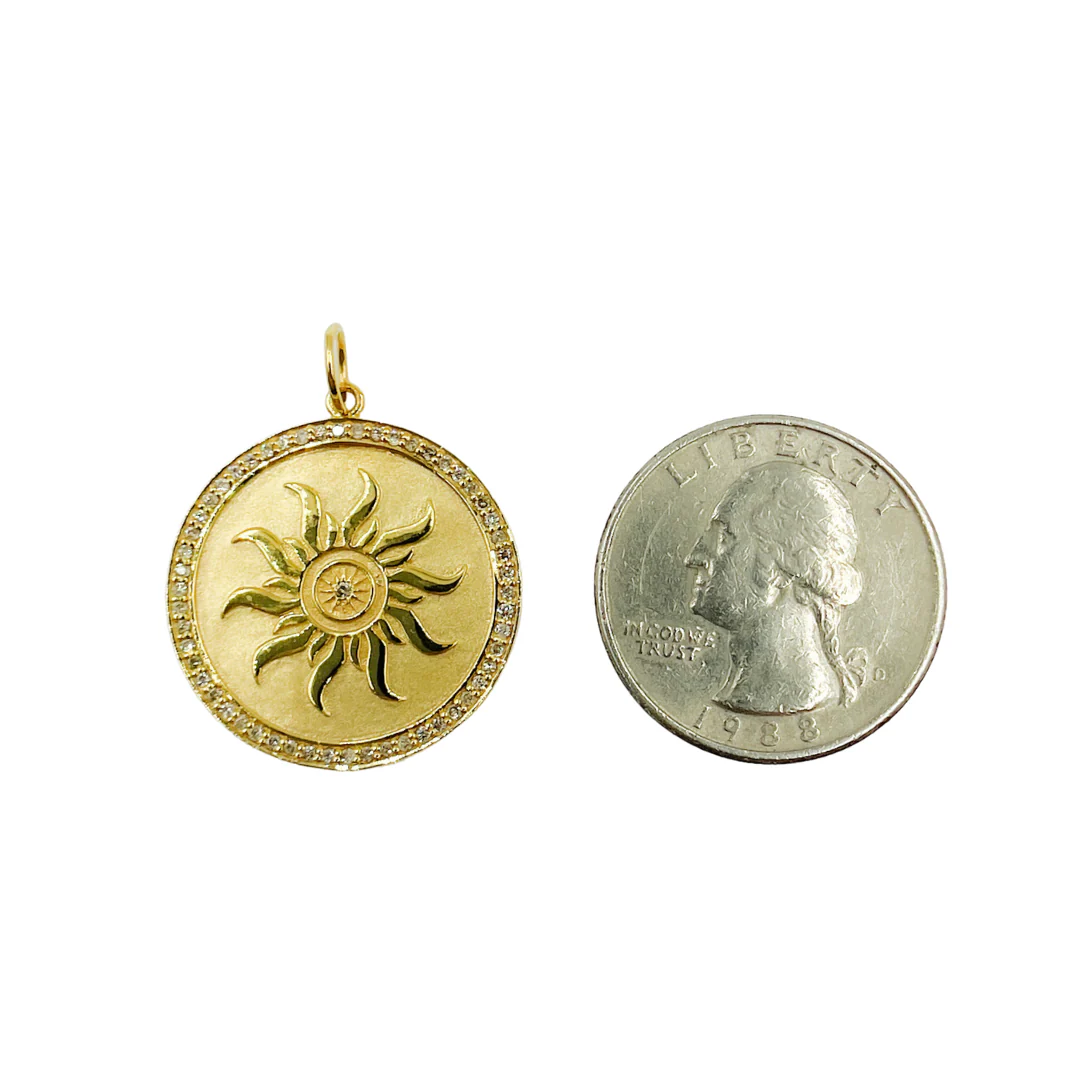 14K Solid Gold Diamond Circle Charm with Sun in the Center. GDP80 - Image 3