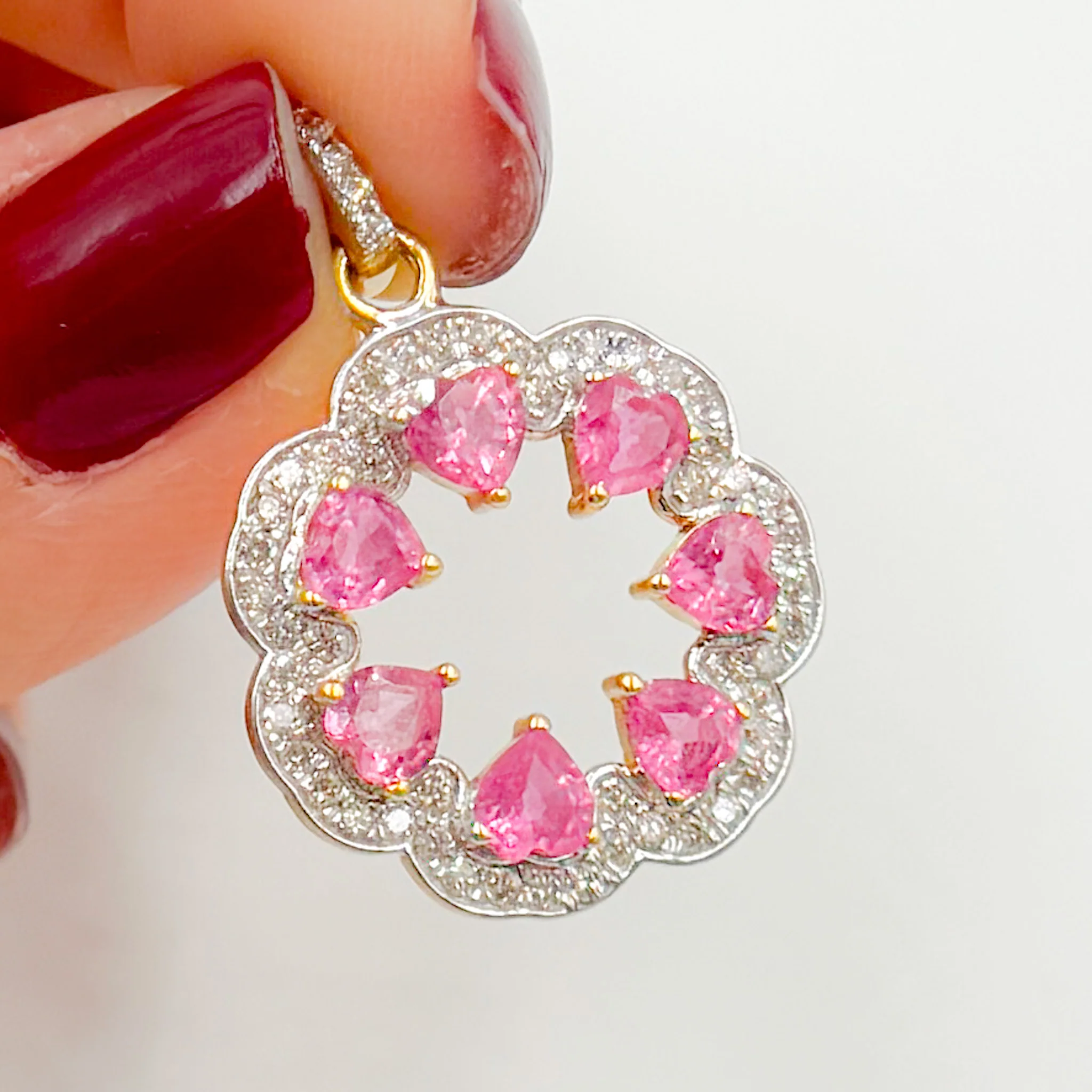 GDP806. 14K Solid Gold Ruby and Diamonds Flower Pendant - Image 4