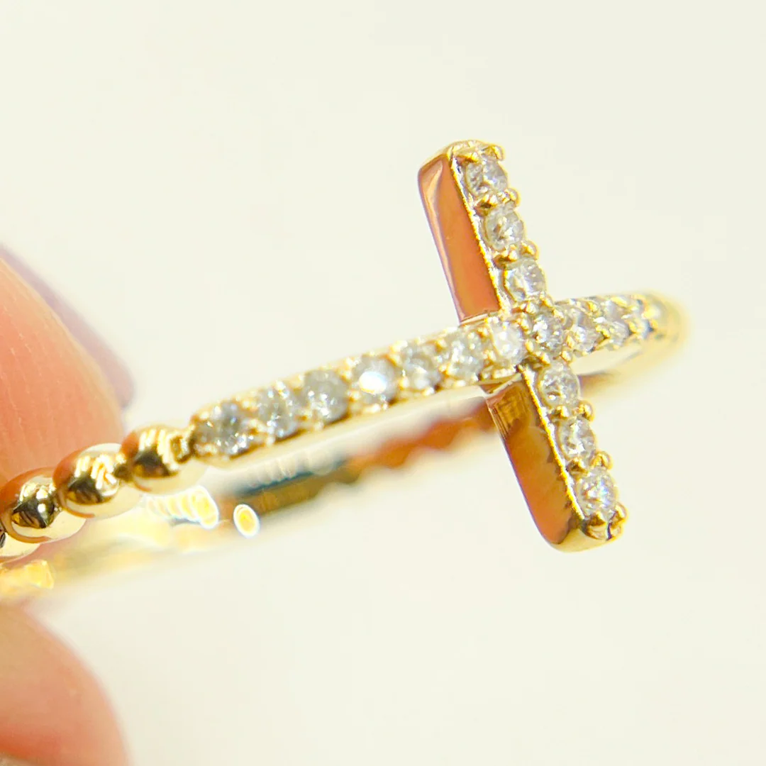 RFB17457. 14K Solid Gold Cross Diamond Ring - Image 4