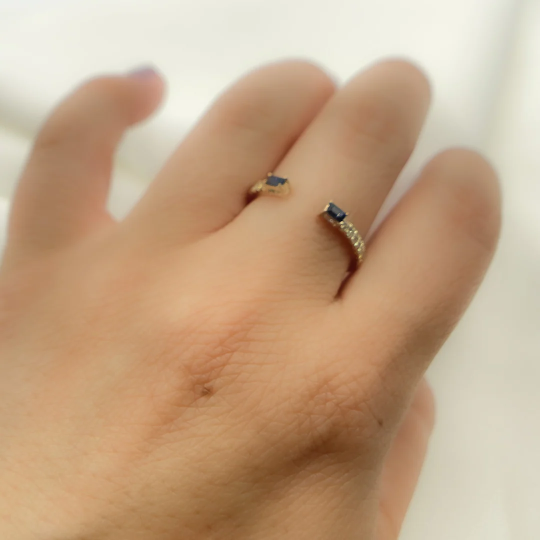 RFC17394BS. 14K Solid Gold Diamond & Blue Sapphire Ring - Image 3