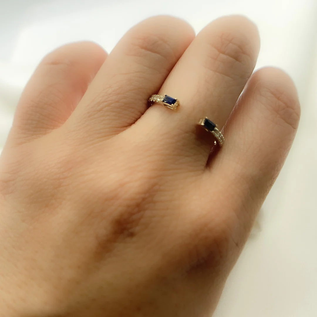 RFC17394BS. 14K Solid Gold Diamond & Blue Sapphire Ring - Image 6