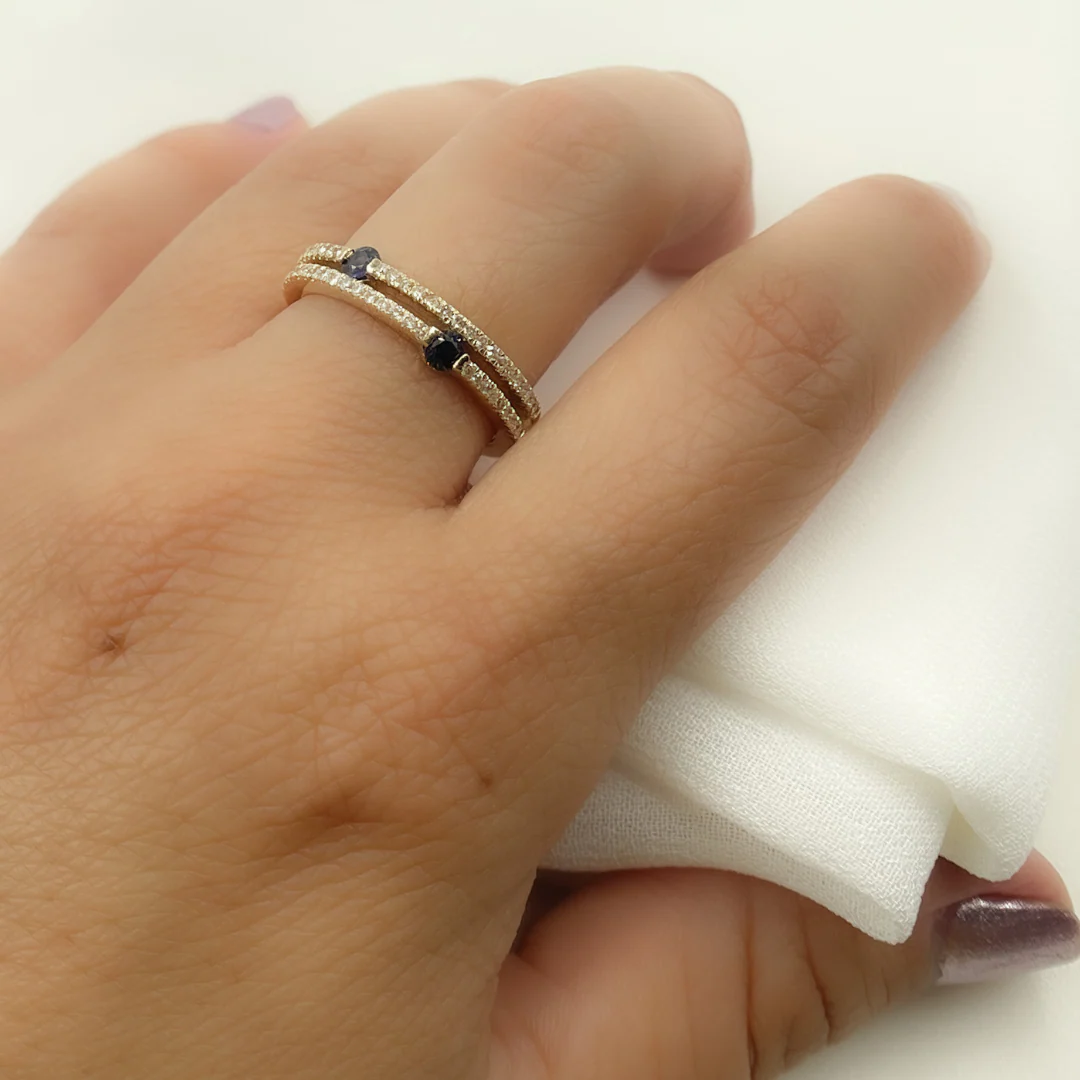 RFE17395BS. 14K Solid Gold Diamond & Blue Sapphire Ring - Image 3