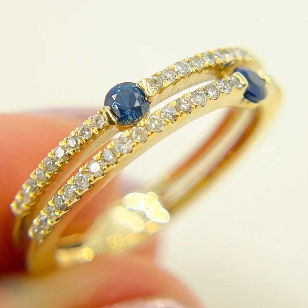 RFE17395BS. 14K Solid Gold Diamond & Blue Sapphire Ring - Image 4