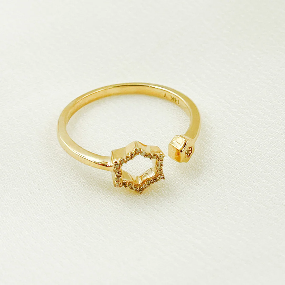 GDR15. 14K Solid Gold Diamond Star Ring - Image 4