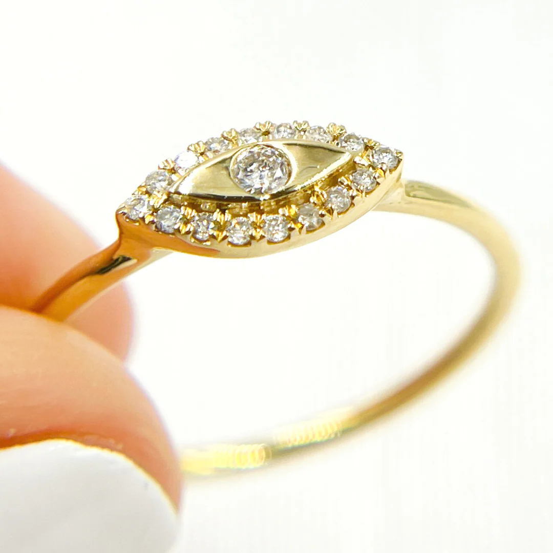 RFB16973. 14K Solid Gold Diamond Evil Eye Ring - Image 2