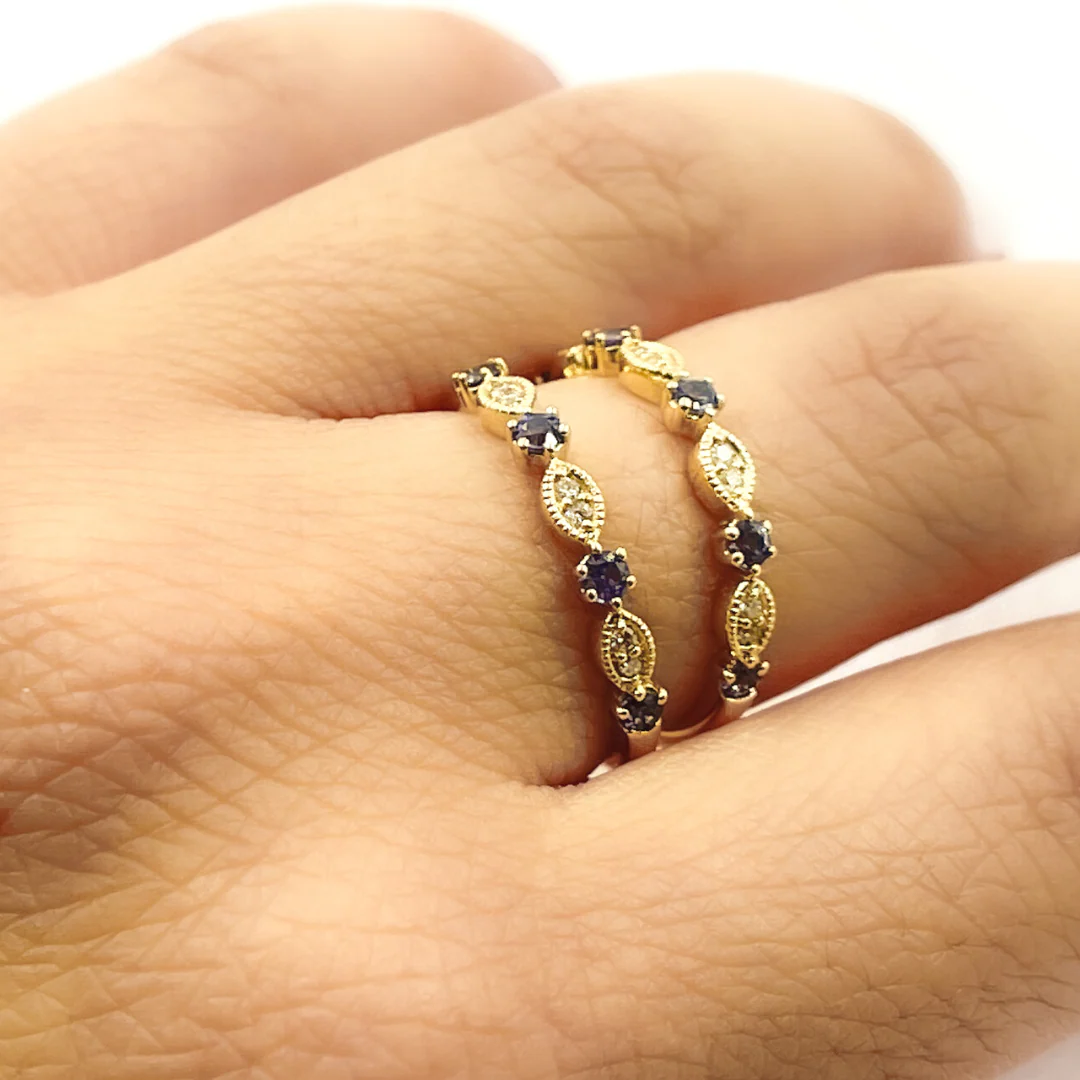 RAE00536BS. 14K Solid Gold Diamond & Blue Sapphire Ring - Image 3