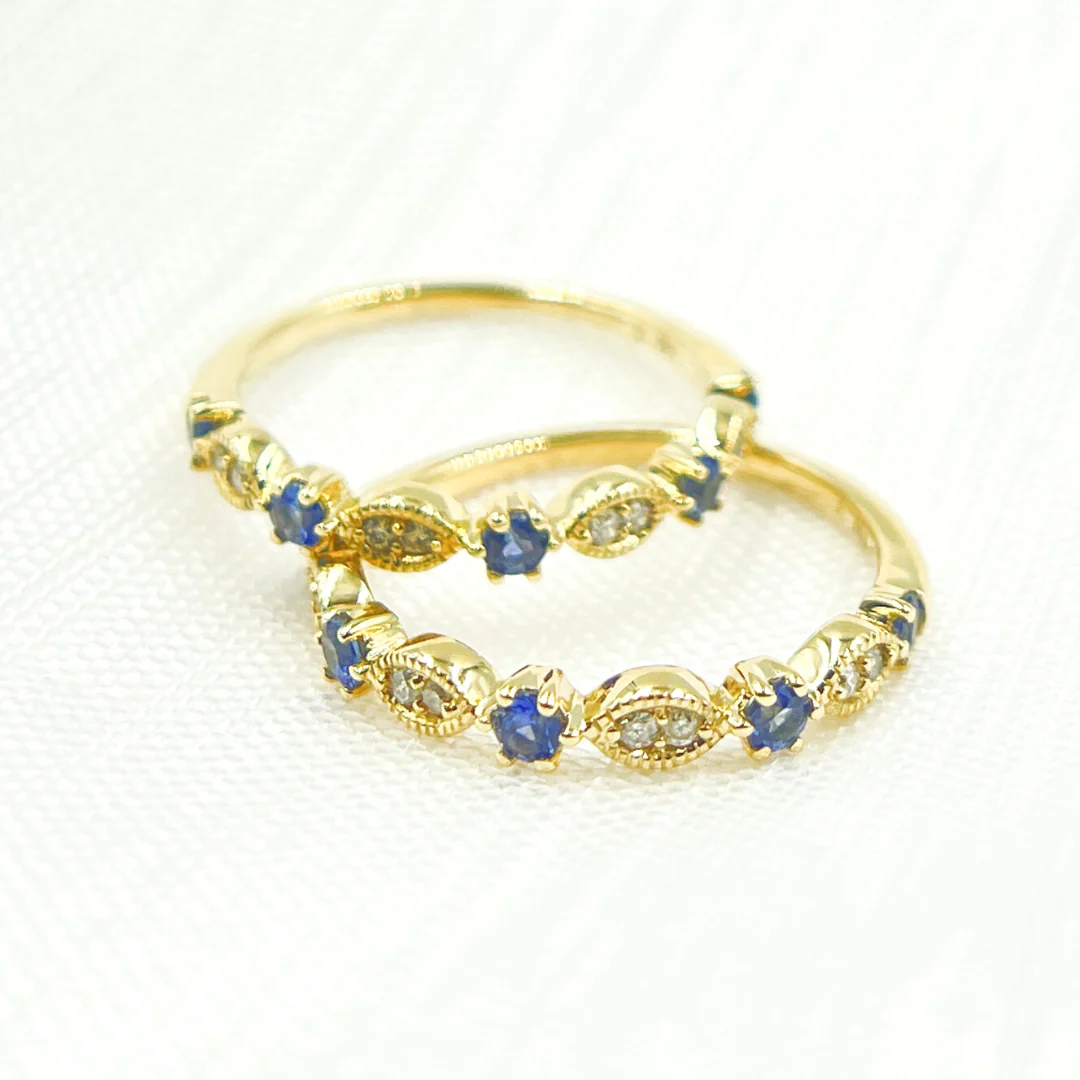 RAE00536BS. 14K Solid Gold Diamond & Blue Sapphire Ring - Image 4