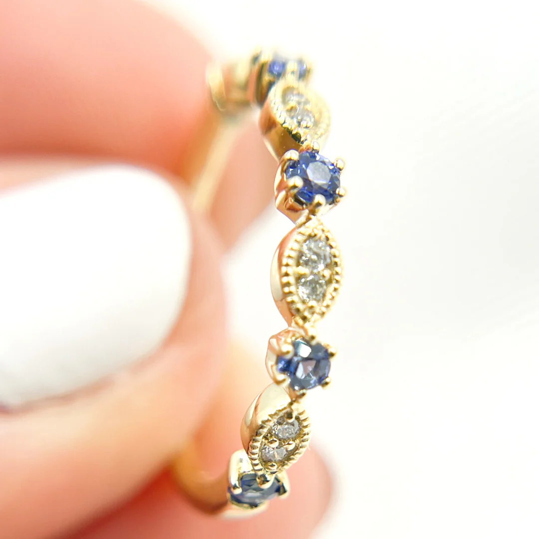 RAE00536BS. 14K Solid Gold Diamond & Blue Sapphire Ring - Image 6