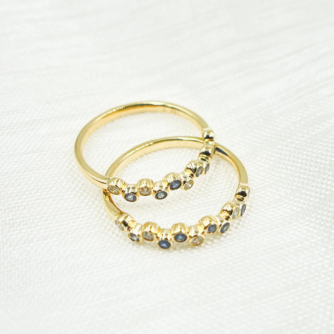14K Solid Gold Diamond & Blue Sapphire Ring. CR95300BS1.5 - Image 3