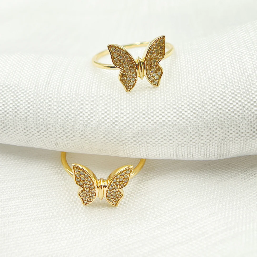 RFC16836. 14K Solid Gold Diamond Butterfly Ring