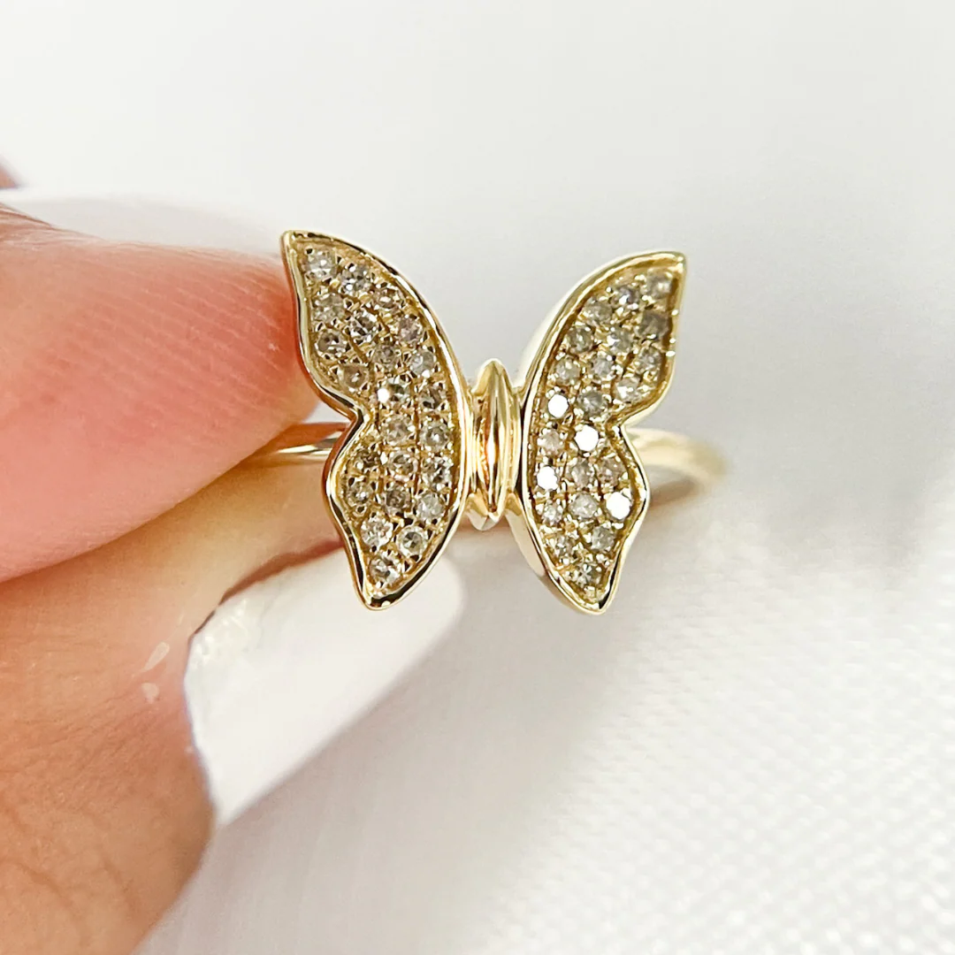 RFC16836. 14K Solid Gold Diamond Butterfly Ring - Image 2